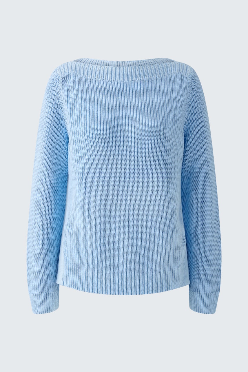 Heller Damen-Pullover in sanftem Blau mit lässigem Schnitt und weichem Material.