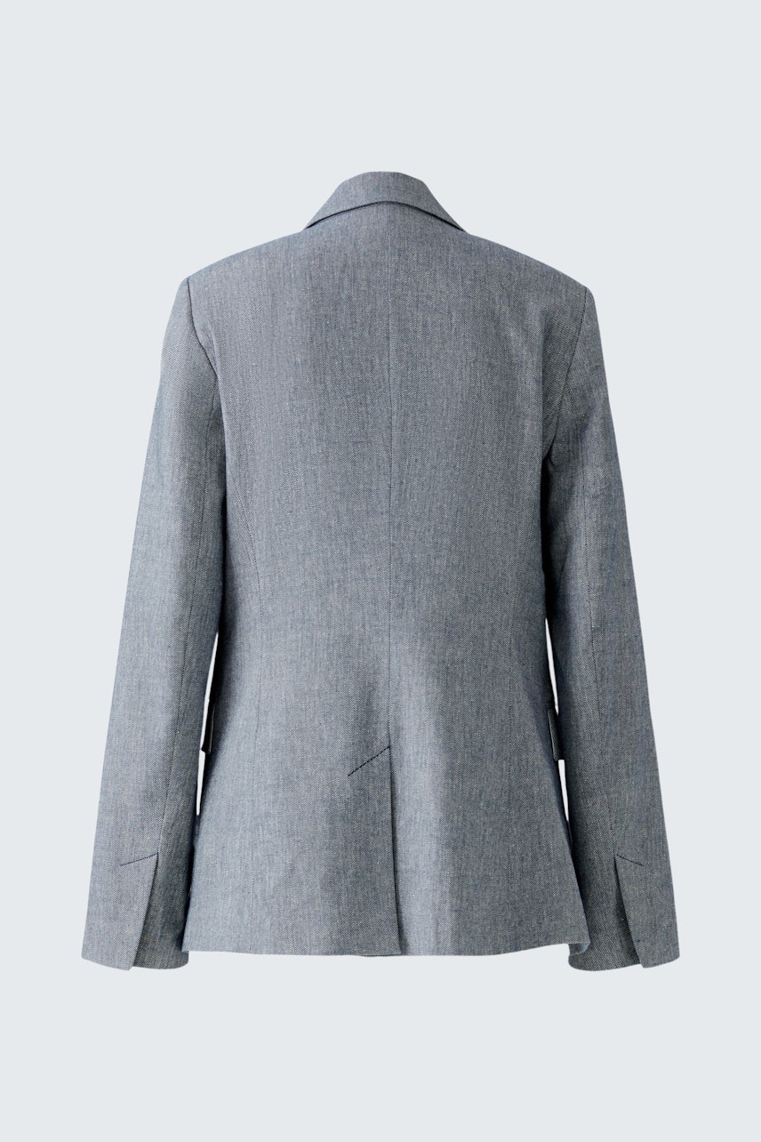 Eleganter Damen-Blazer in Grau, mit klassischem Schnitt und feiner Textur, ideal für formelle Anlässe.