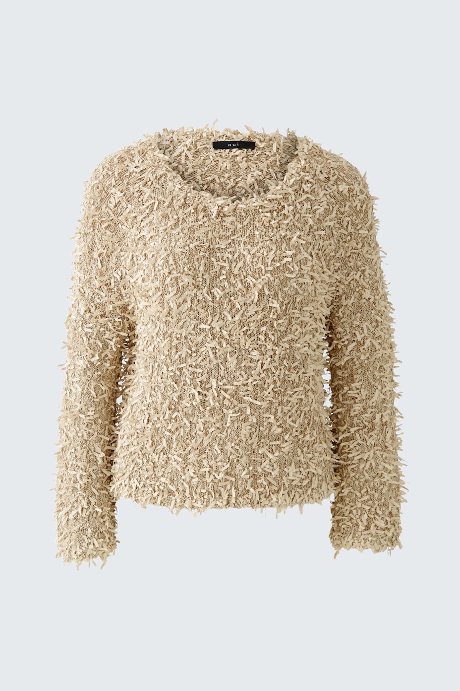 Cozy women's pullover in soft beige with a textured finish, perfect for casual outfits.