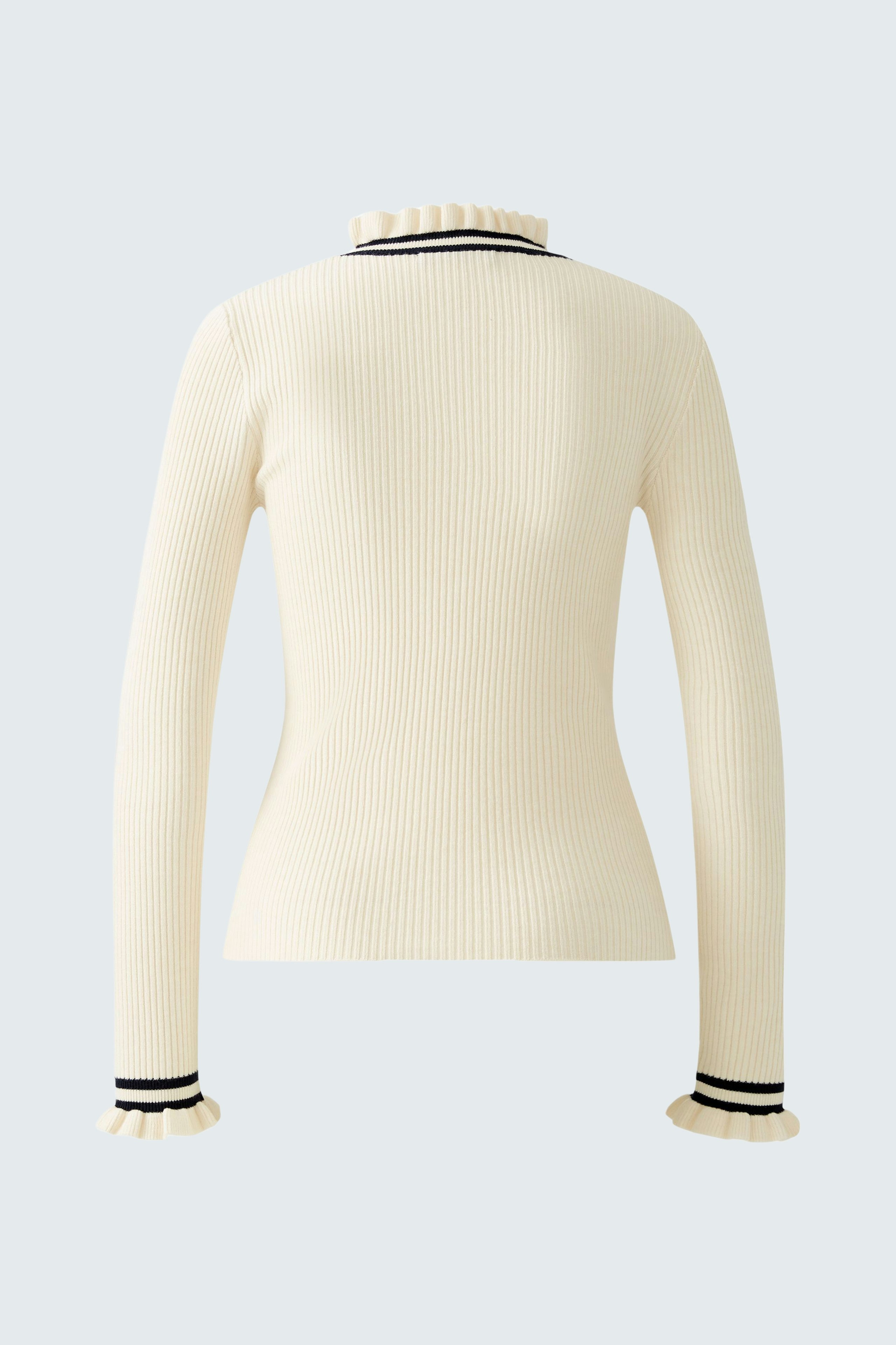 Eleganter Damen-Pullover in Creme mit Rüschendetails und sportlichem Kragen.
