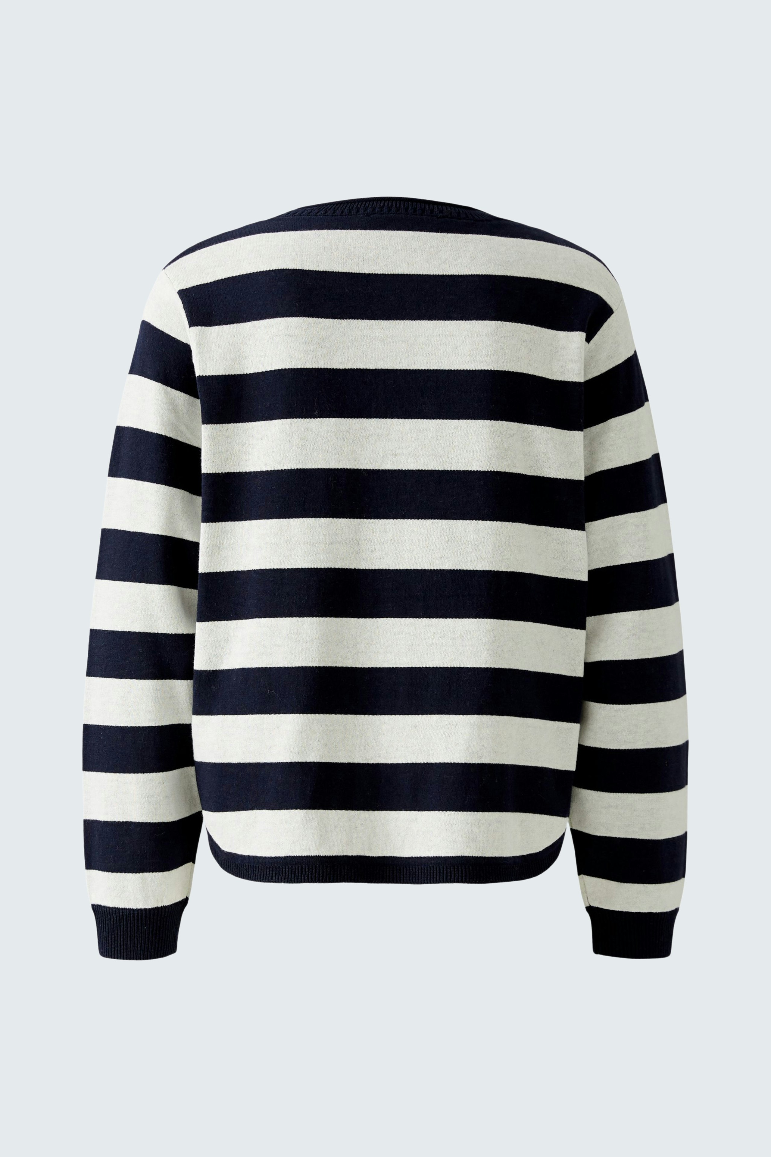 Stylish women's pullover: Back view of a striped pullover in navy and white, perfect for casual wear.