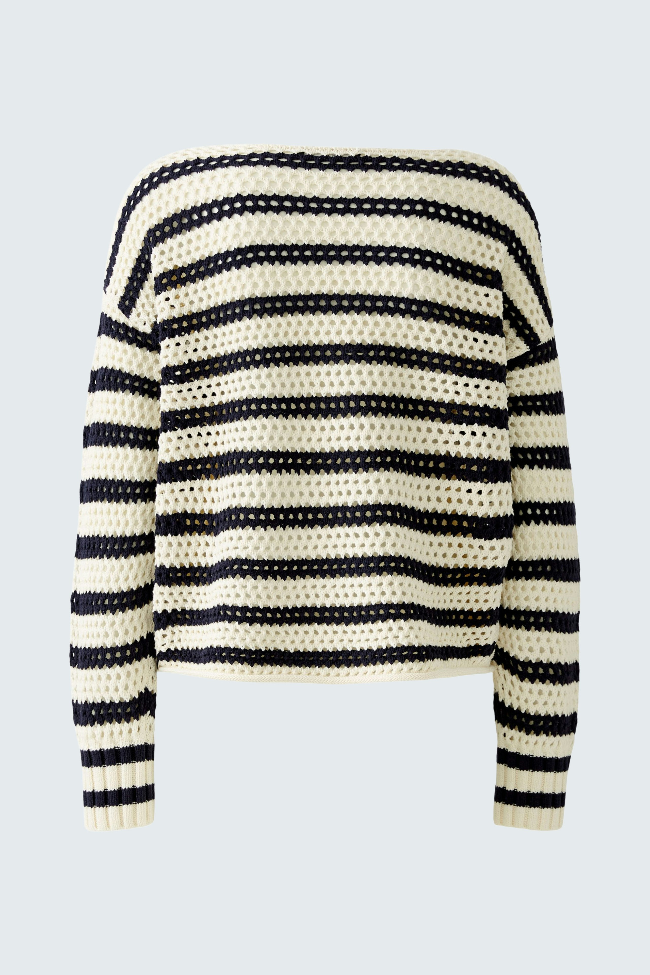 Stylish women's pullover: Cream and navy striped design, perfect for casual outfits.