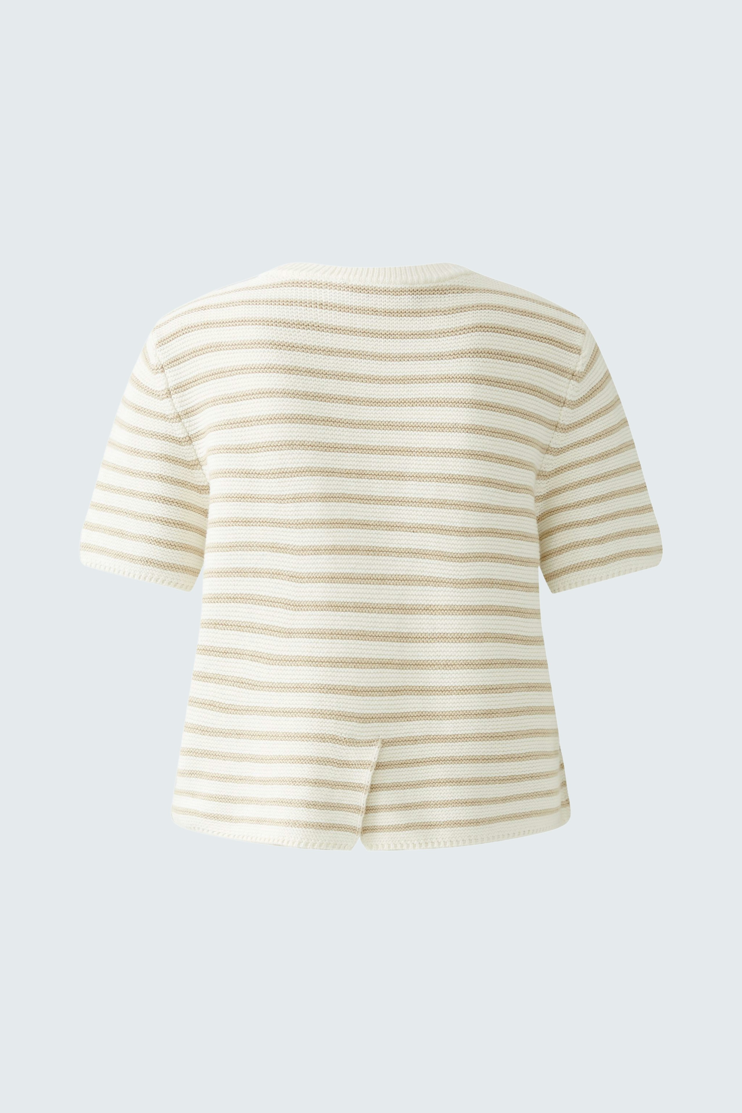 Stylish women's pullover: Cream striped design with short sleeves, perfect for casual wear.