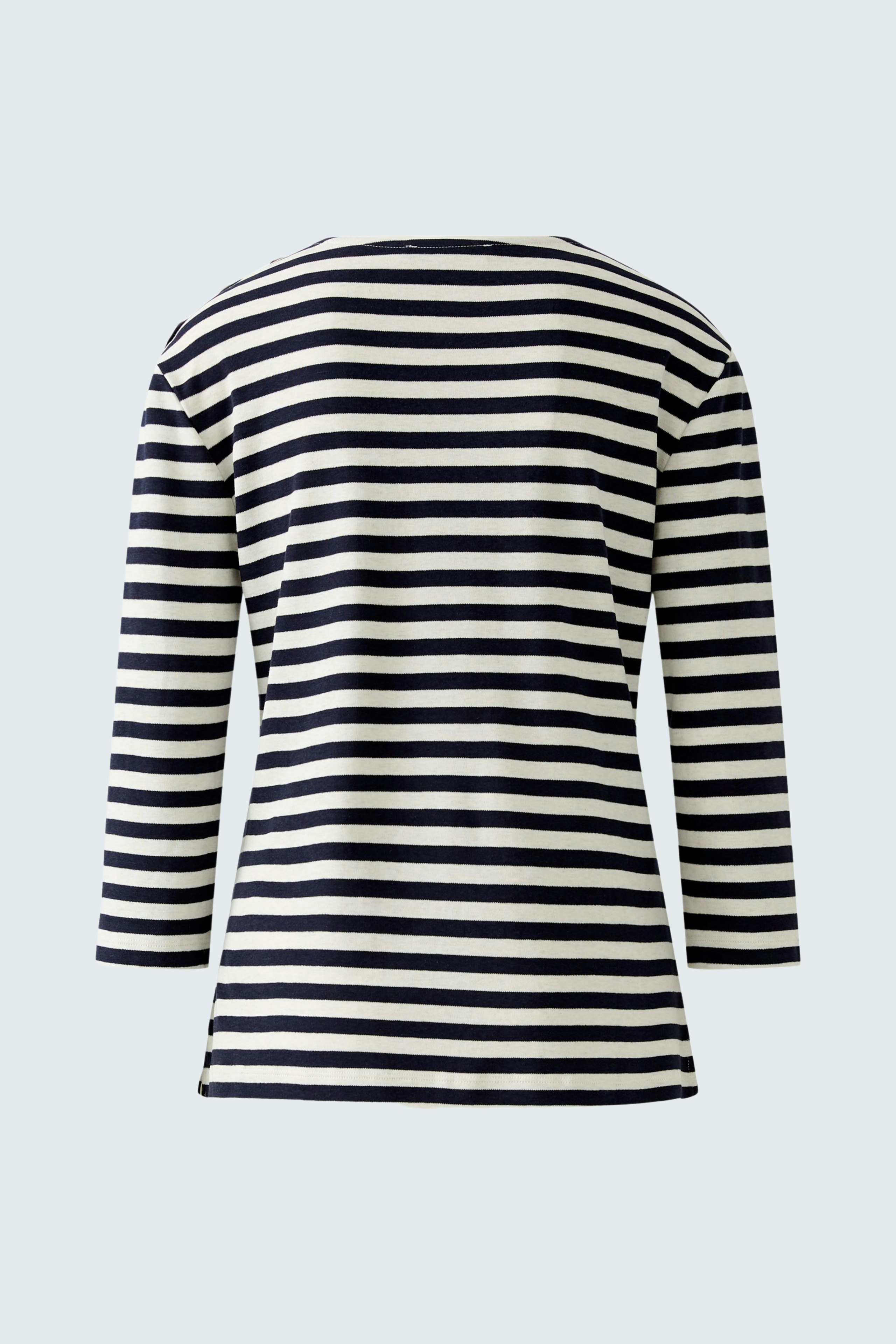 Stylish women's long-sleeve shirt: Back view of a striped top, perfect for casual wear.
