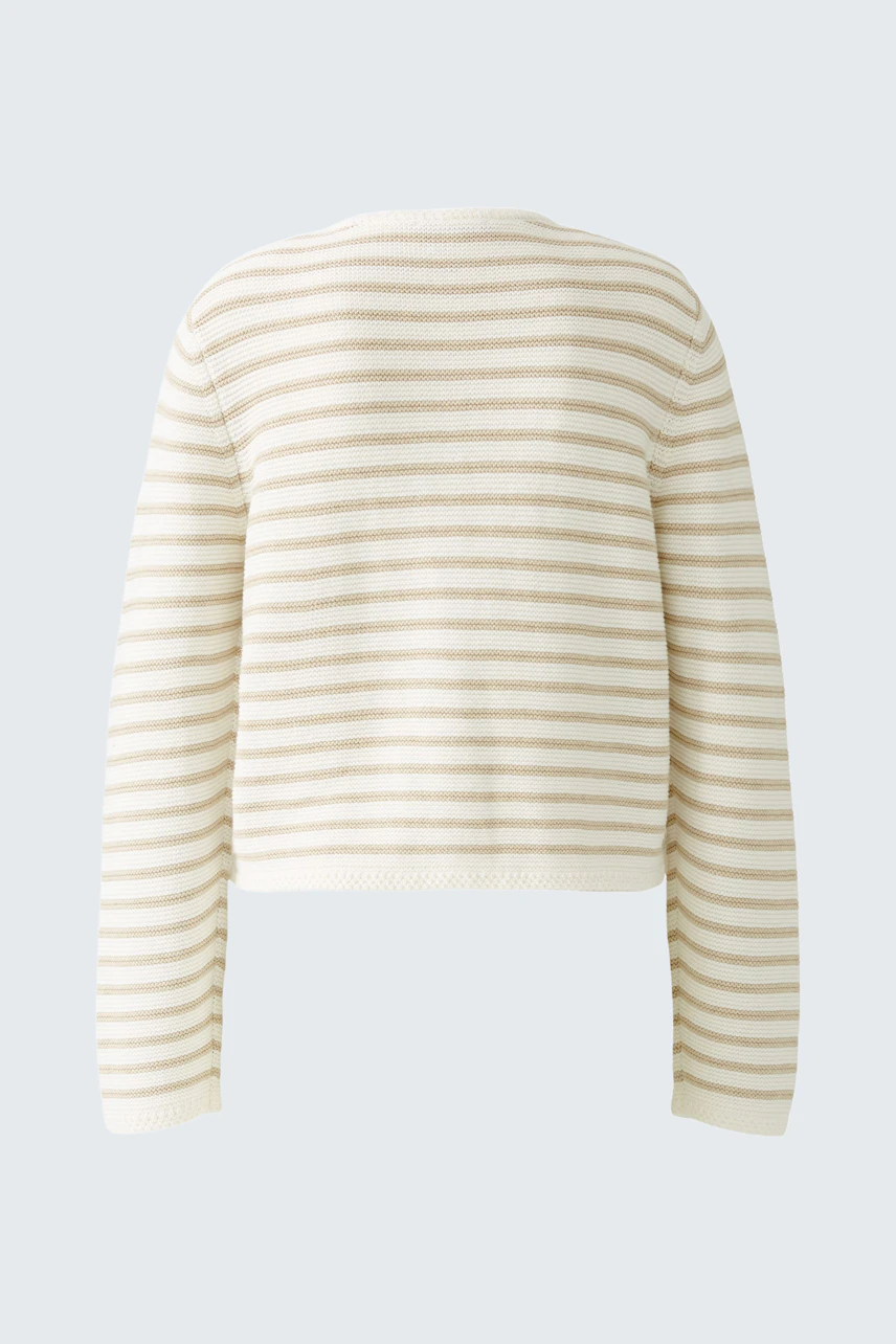 Beige Damen-Strickjacke mit Streifen, lässig und modern, ideal für jeden Anlass.