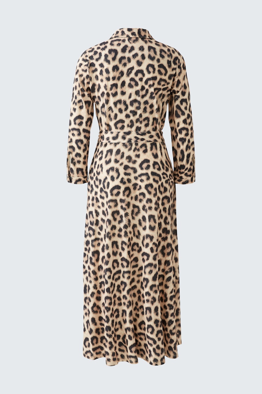 Leopard print shirt dress: Elegant long dress with a belted waist, perfect for stylish occasions.