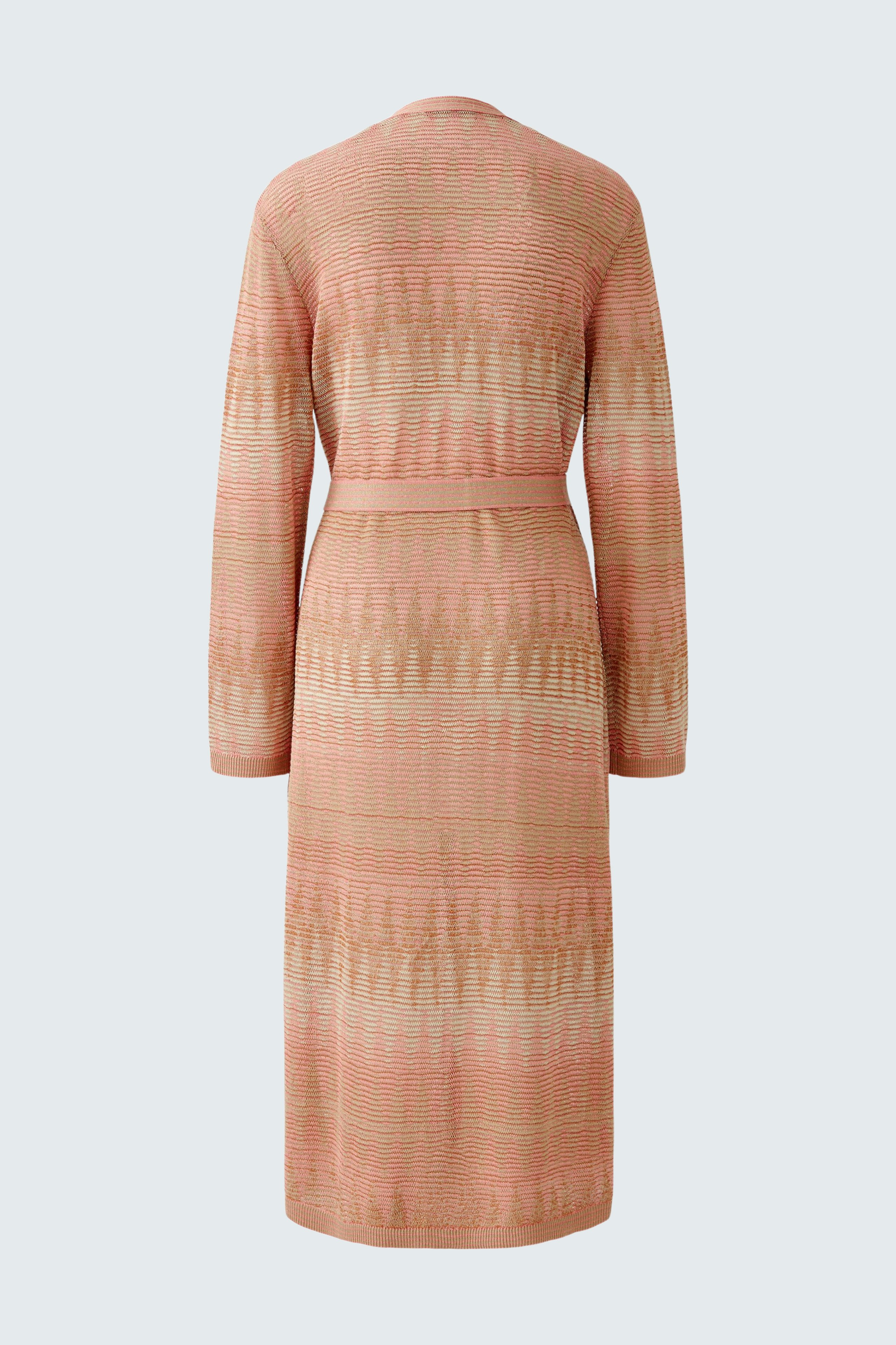 Elegant women's cardigan: A stylish long knit coat in soft pink tones, perfect for layering.