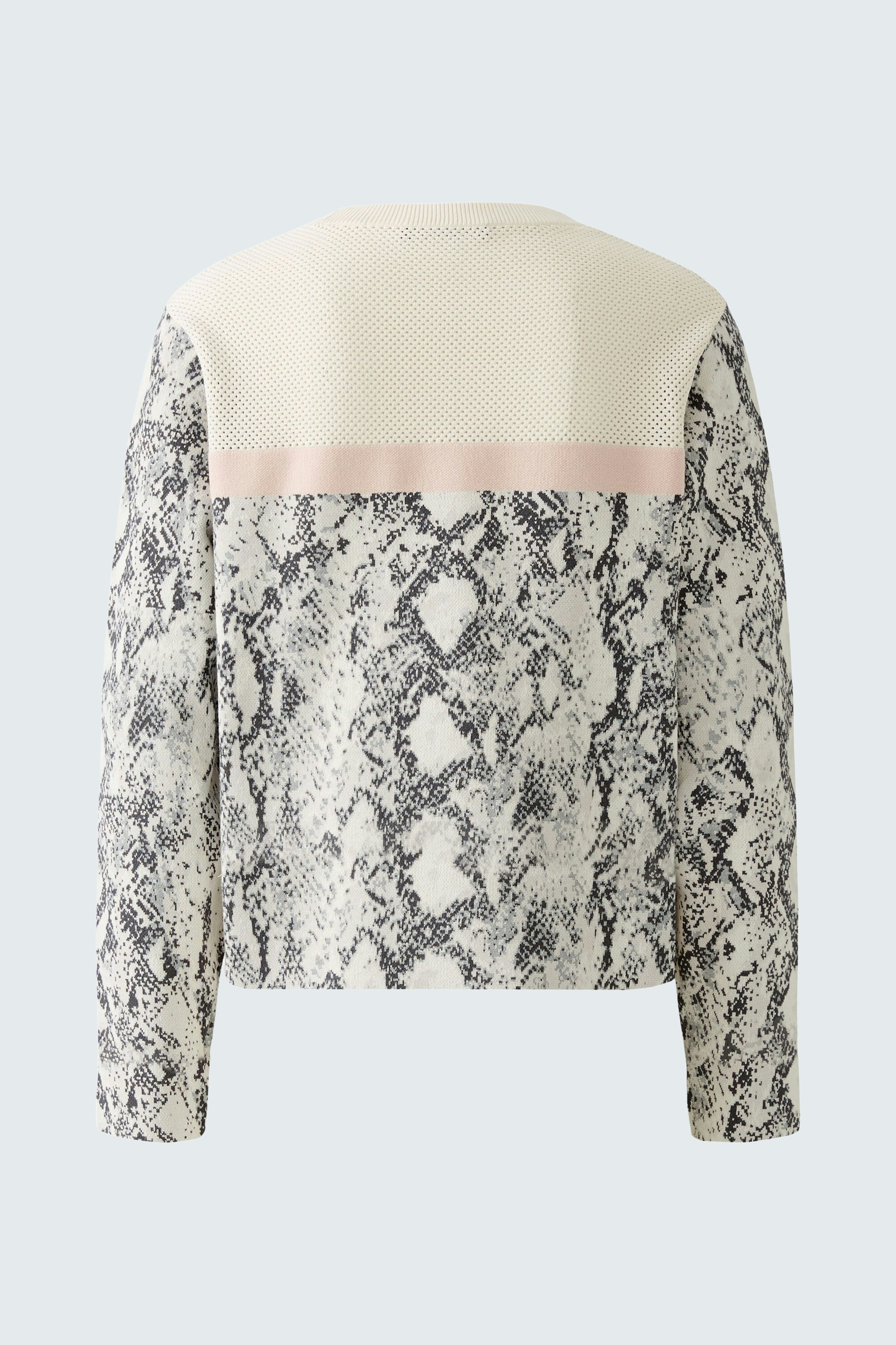 Damen-Pullover mit Schlangenmuster und farbigen Akzenten, lässig und modern.