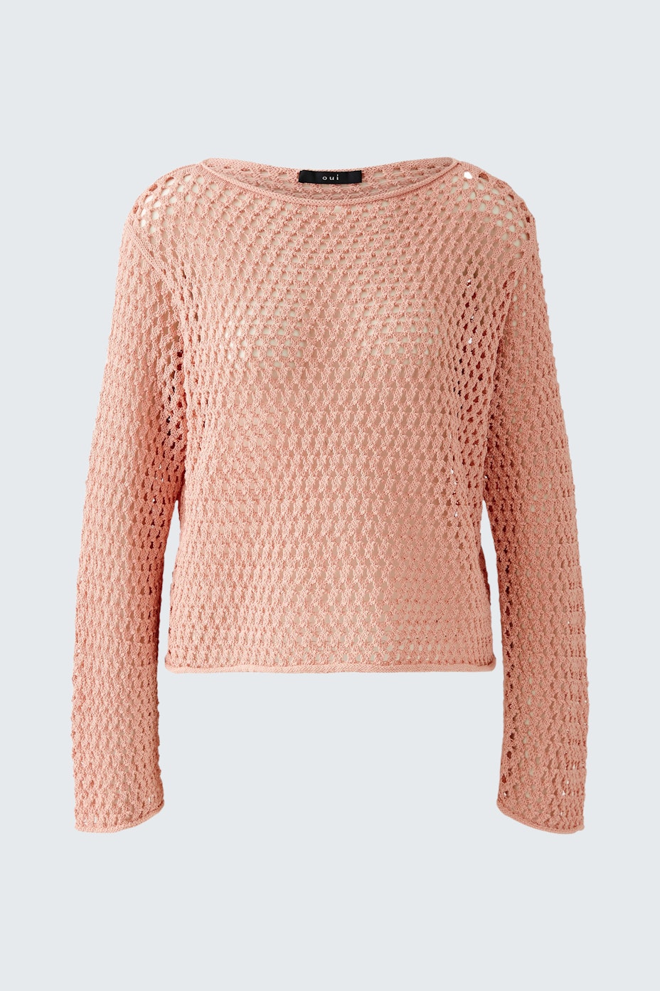 Light pink pullover: A stylish women's pullover with a loose knit design, perfect for layering.