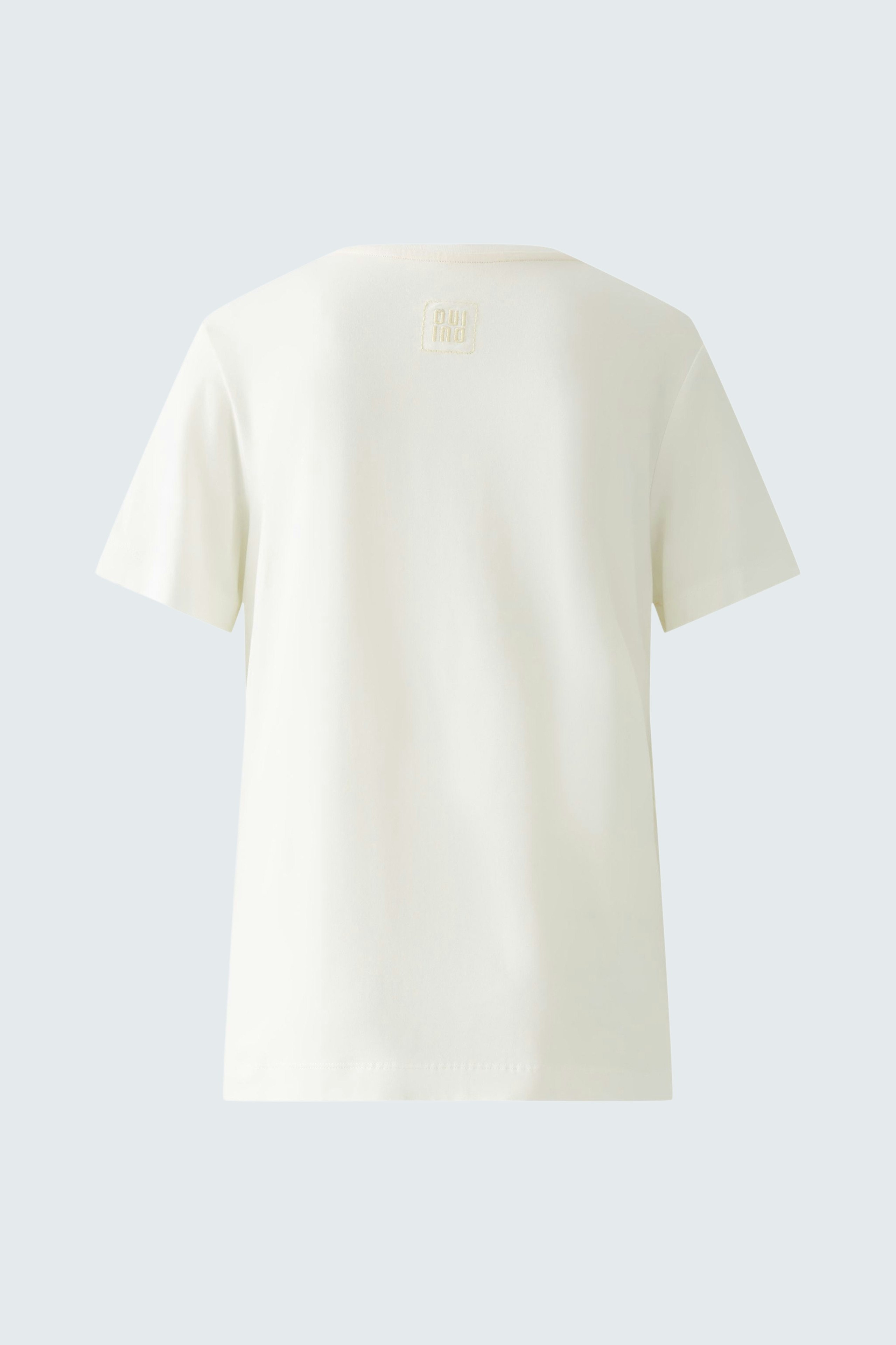 Bequemes Damen-T-Shirt in hellem Weiß, schlichtes Design mit kurzen Ärmeln und Rundhalsausschnitt.