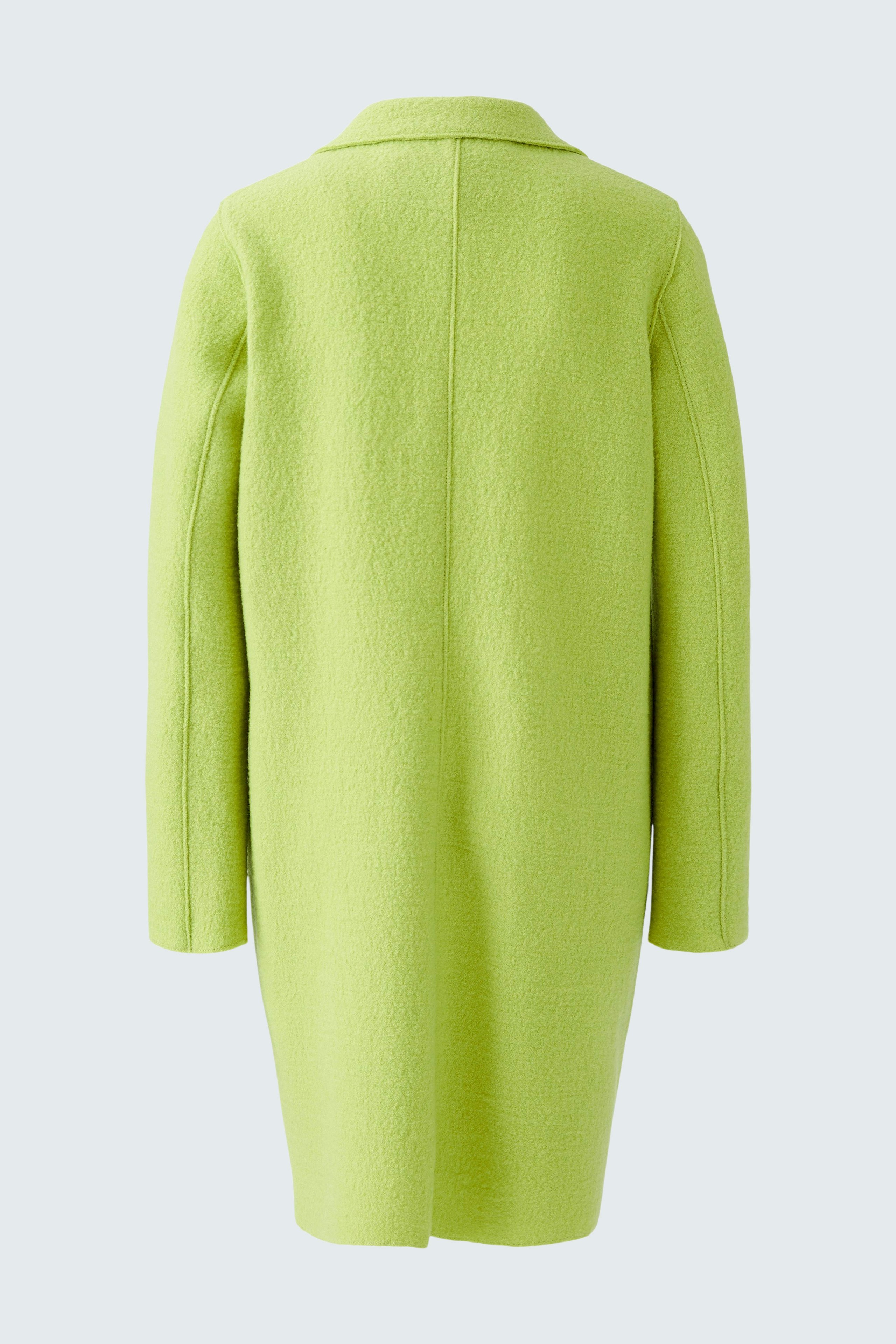 Stylish women's wool coat in vibrant green, showcasing a sleek and modern design.