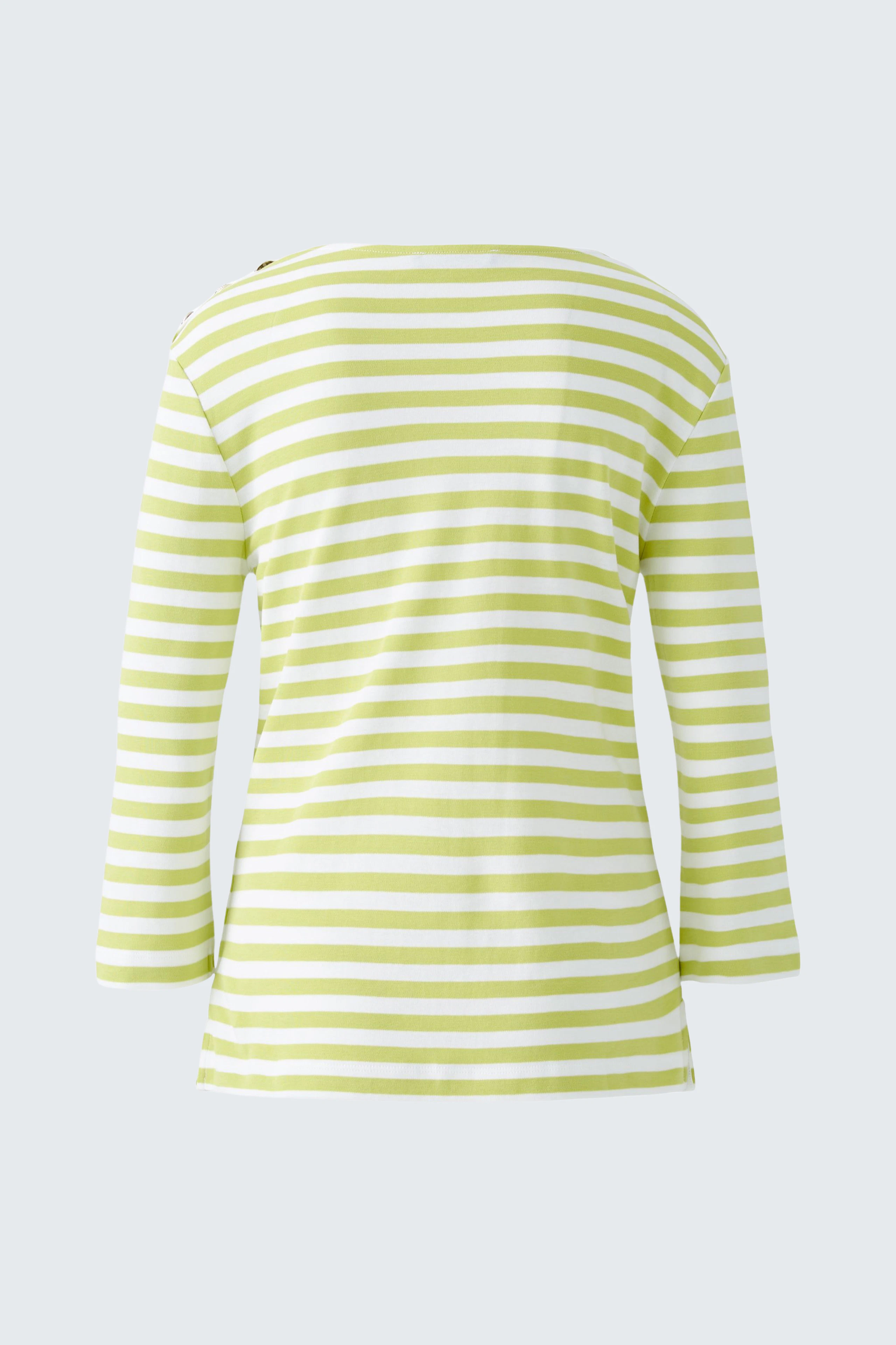 Damen Langarmshirt: Rückansicht eines gestreiften Shirts in frischen Farben, ideal für lässige Outfits.
