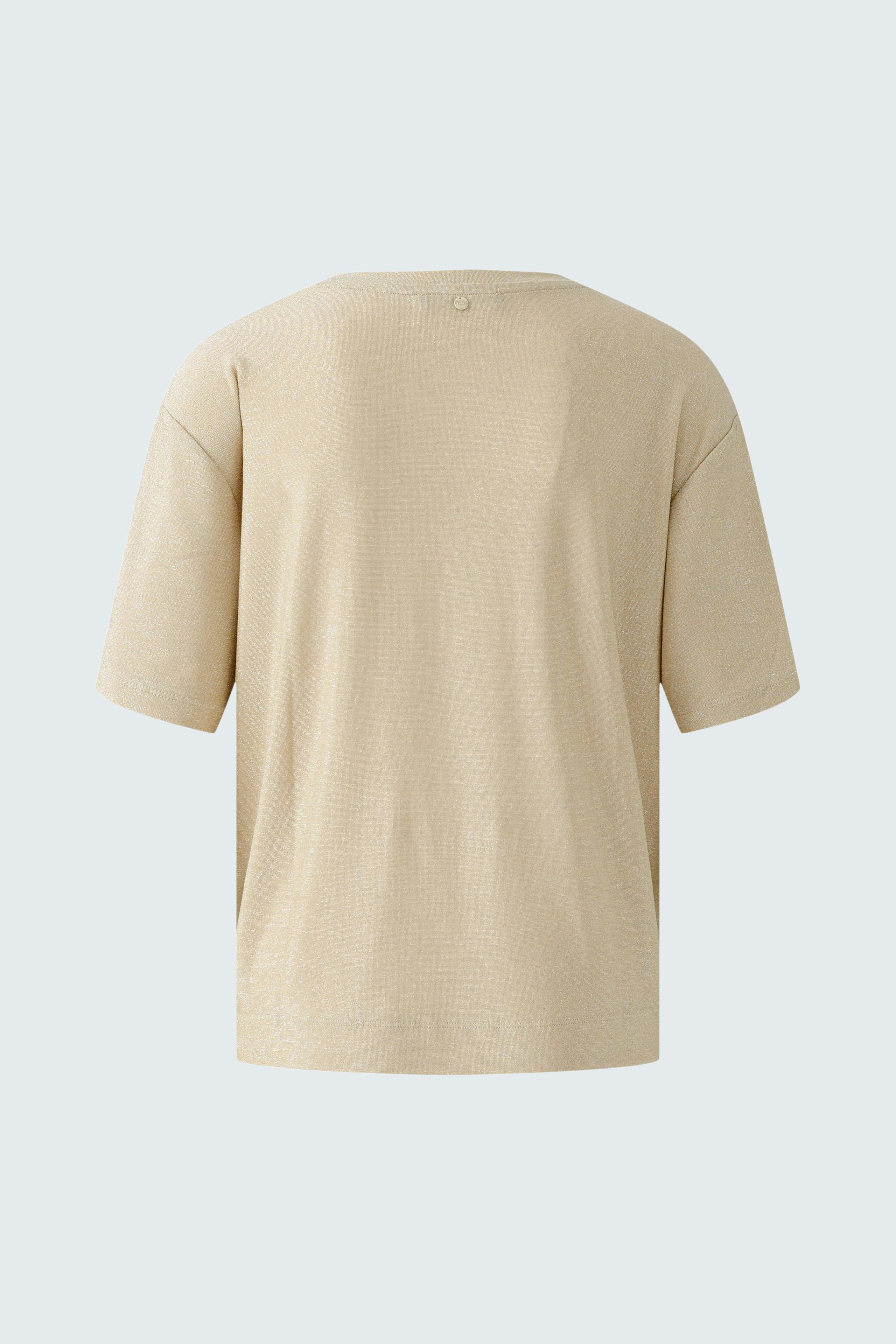 Casual women's T-shirt in soft beige, featuring a relaxed fit and short sleeves.