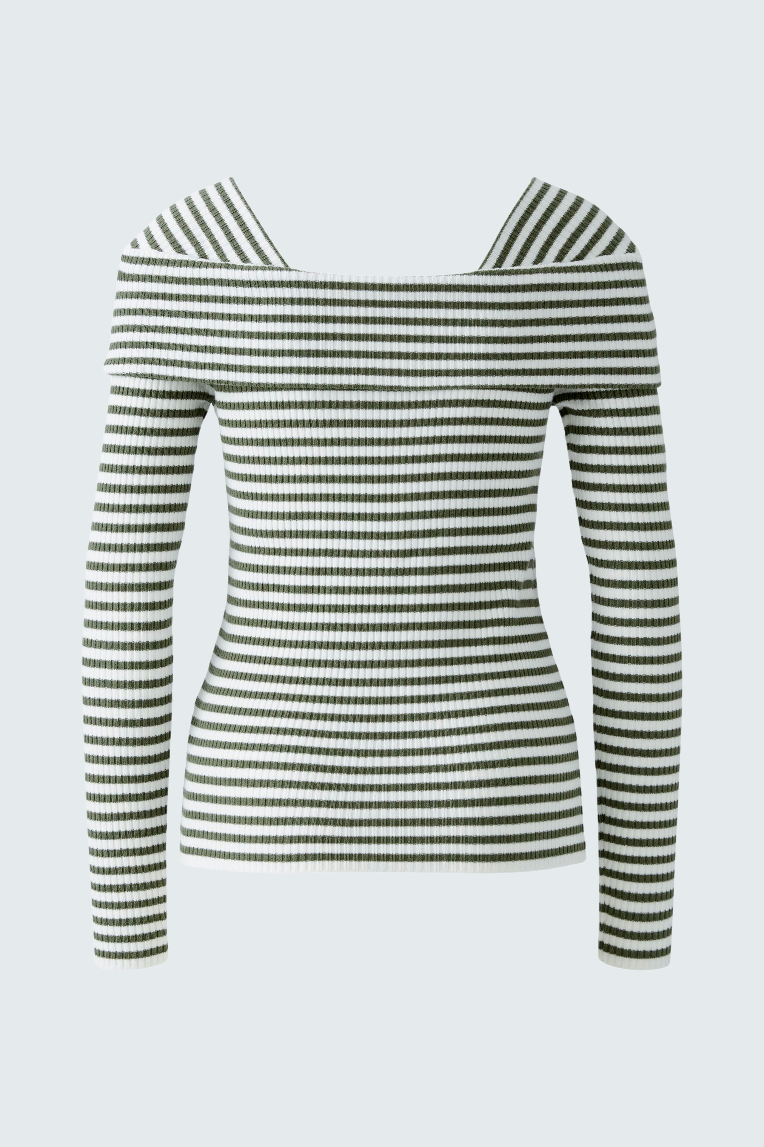 Eleganter Damen-Pullover: Gestreifter, figurbetonter Pullover mit schulterfreiem Design.
