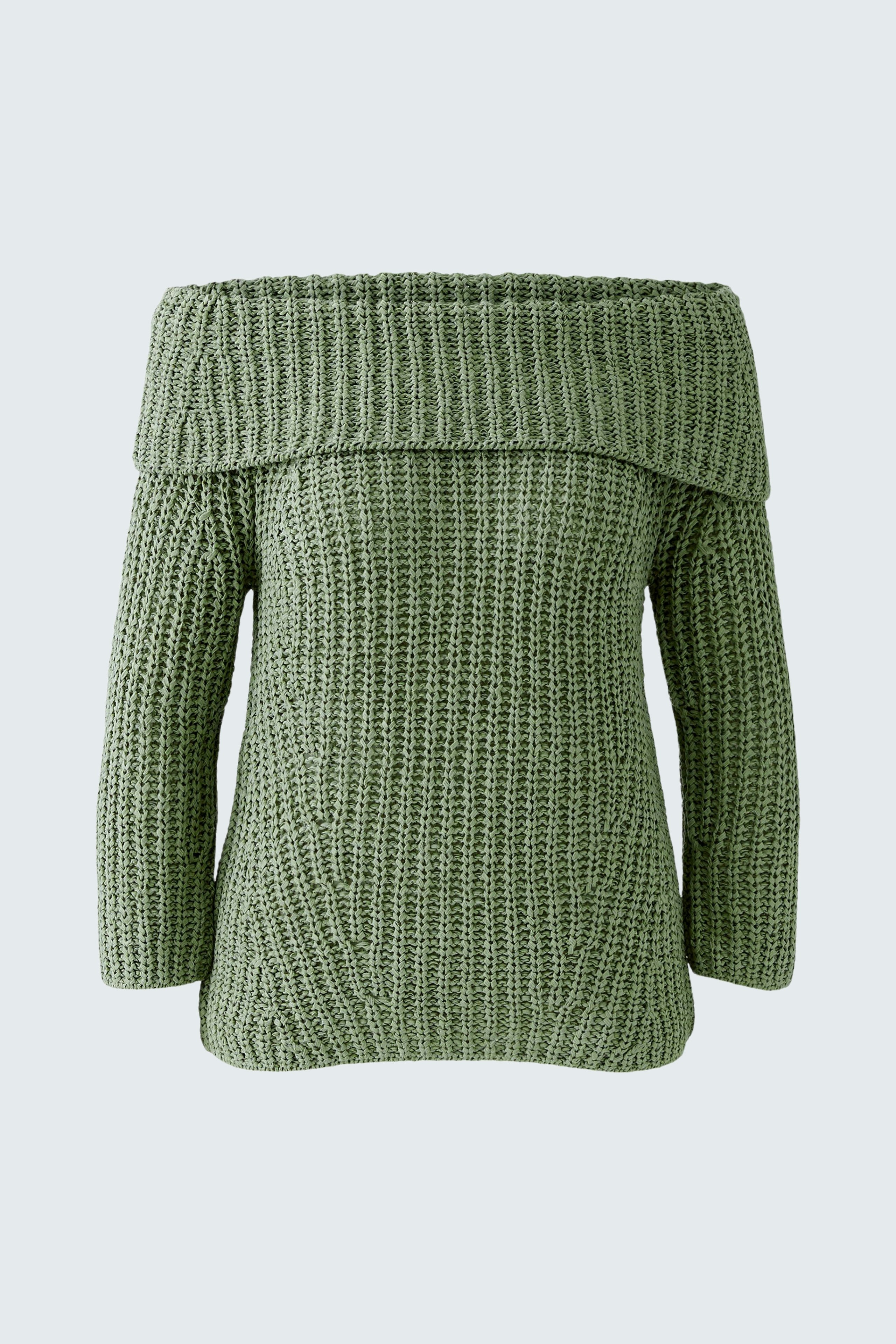 Cozy green pullover with an off-shoulder design, perfect for a relaxed, stylish look.