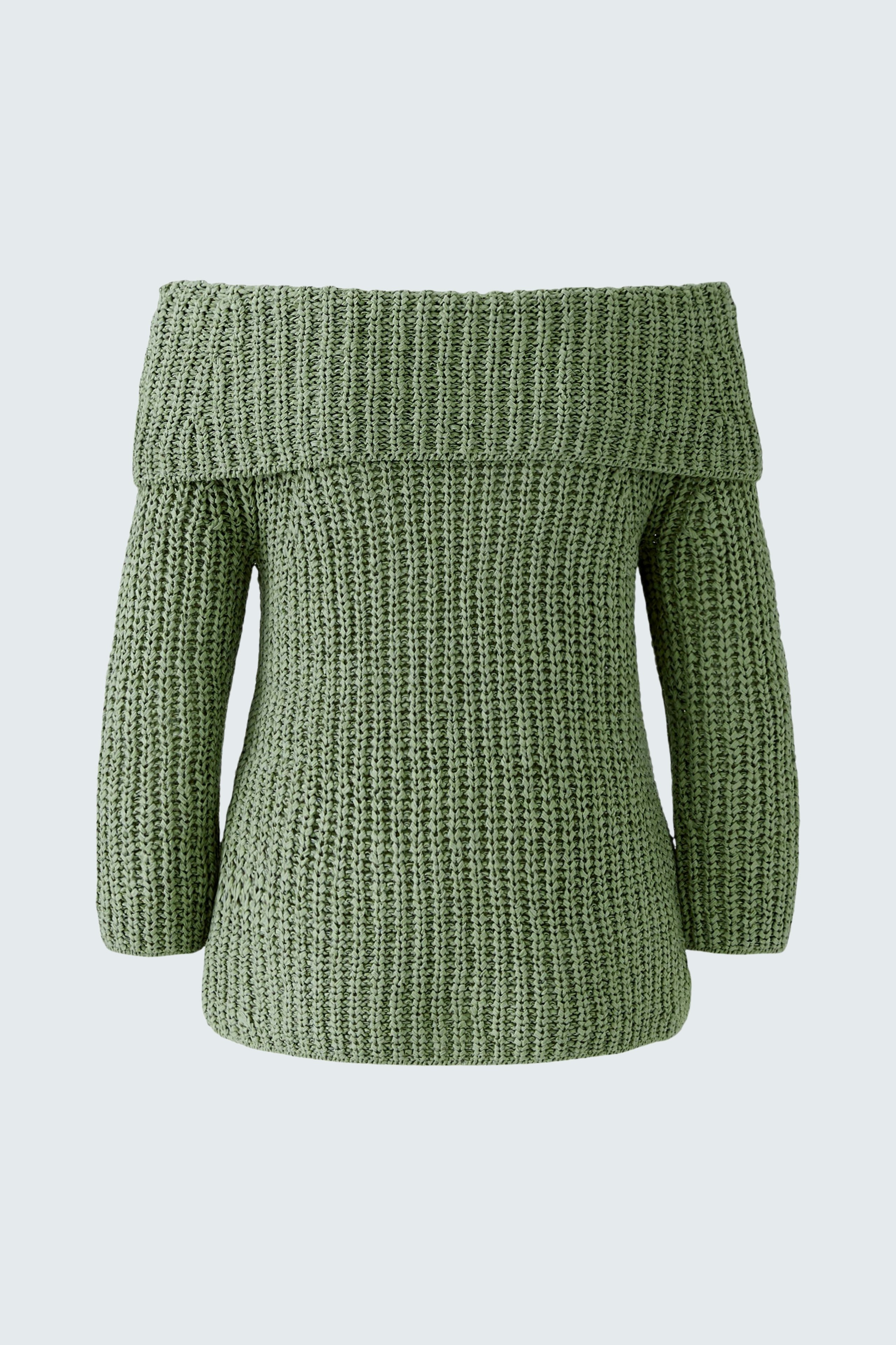 Cozy off-shoulder pullover in soft green, perfect for a relaxed yet stylish look.