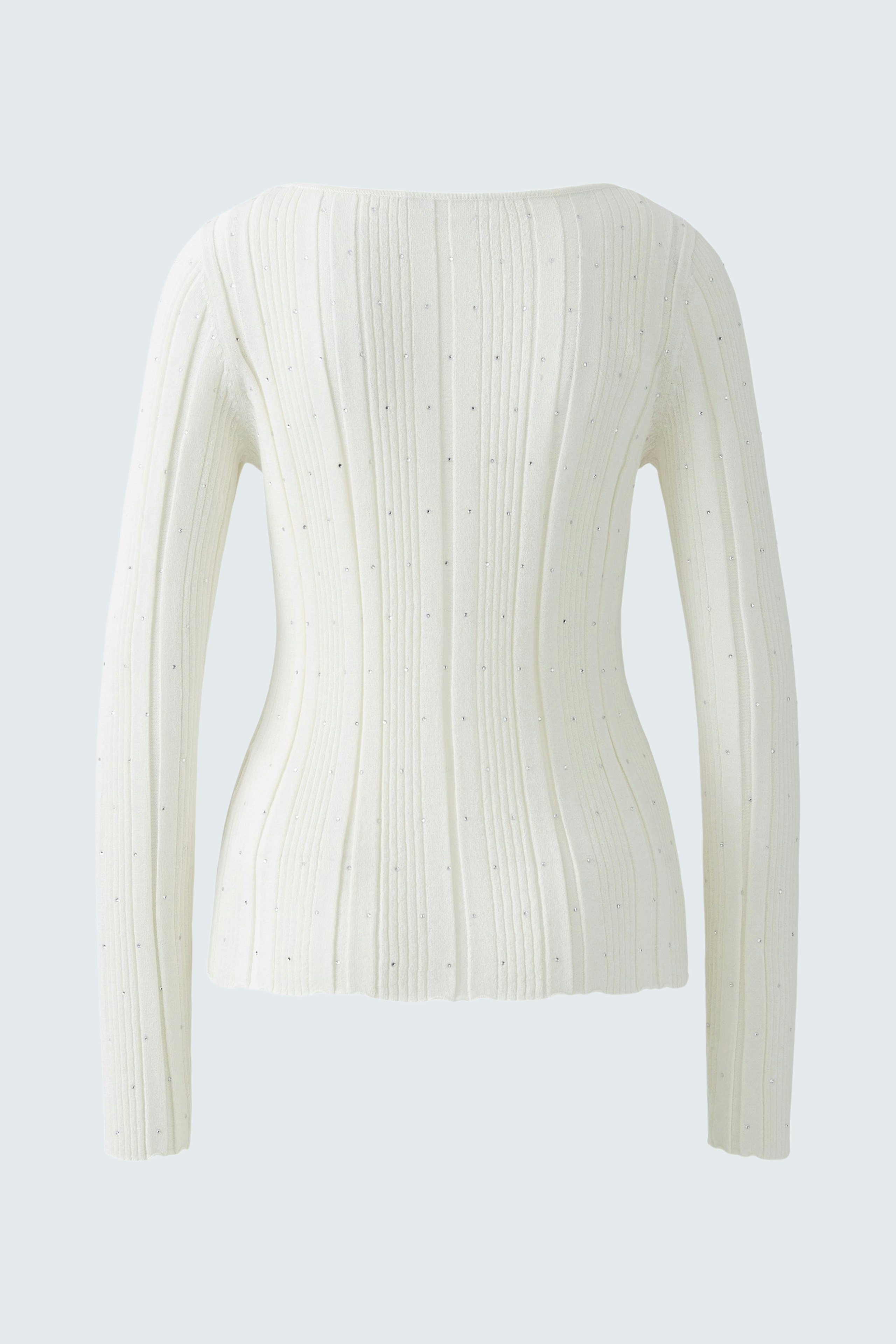 Eleganter Damen-Pullover in Weiß mit feinen Rippstrukturen und dezenten Details.