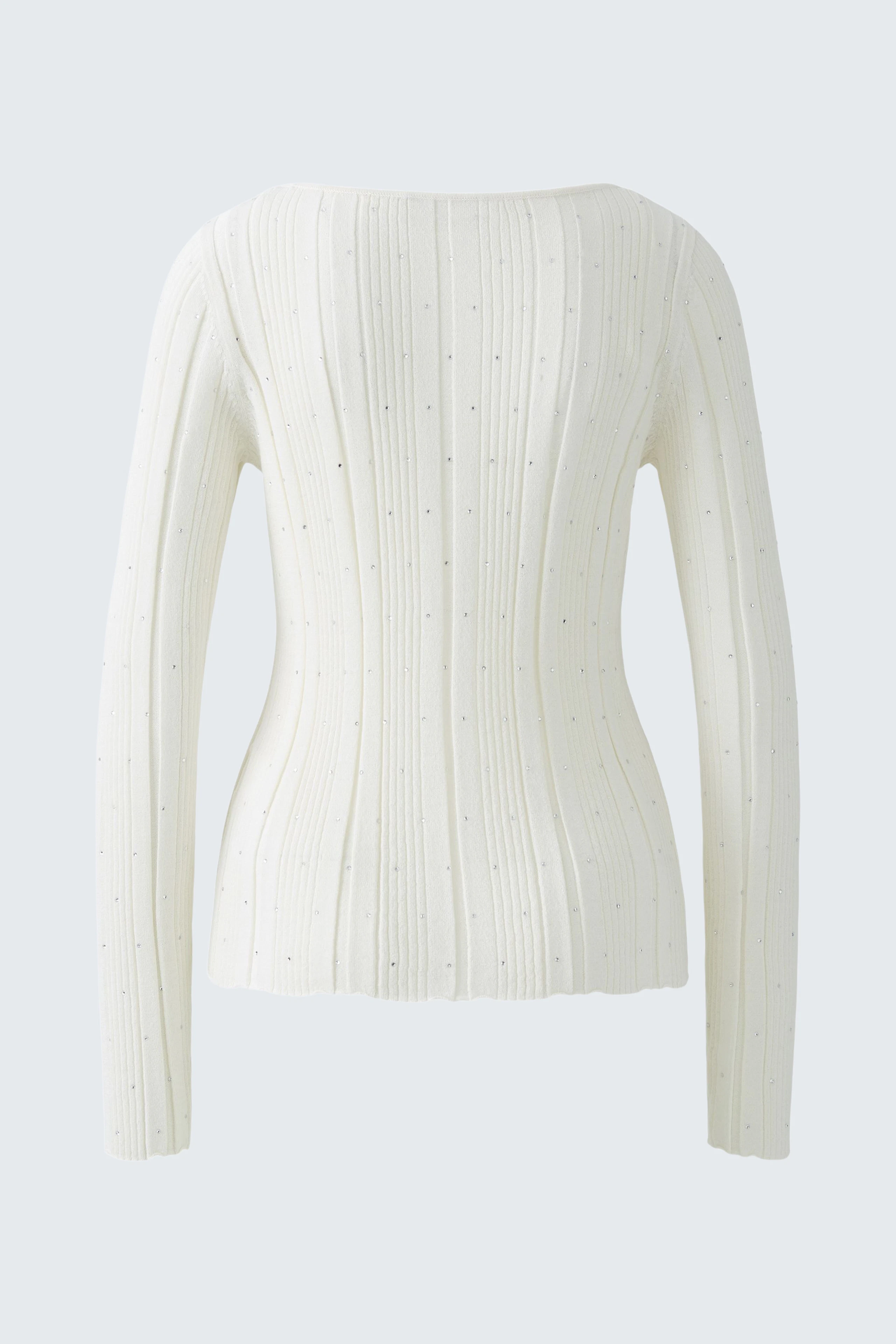 Eleganter Damen-Pullover in Weiß mit feinen Rippstrukturen und dezenten Details.