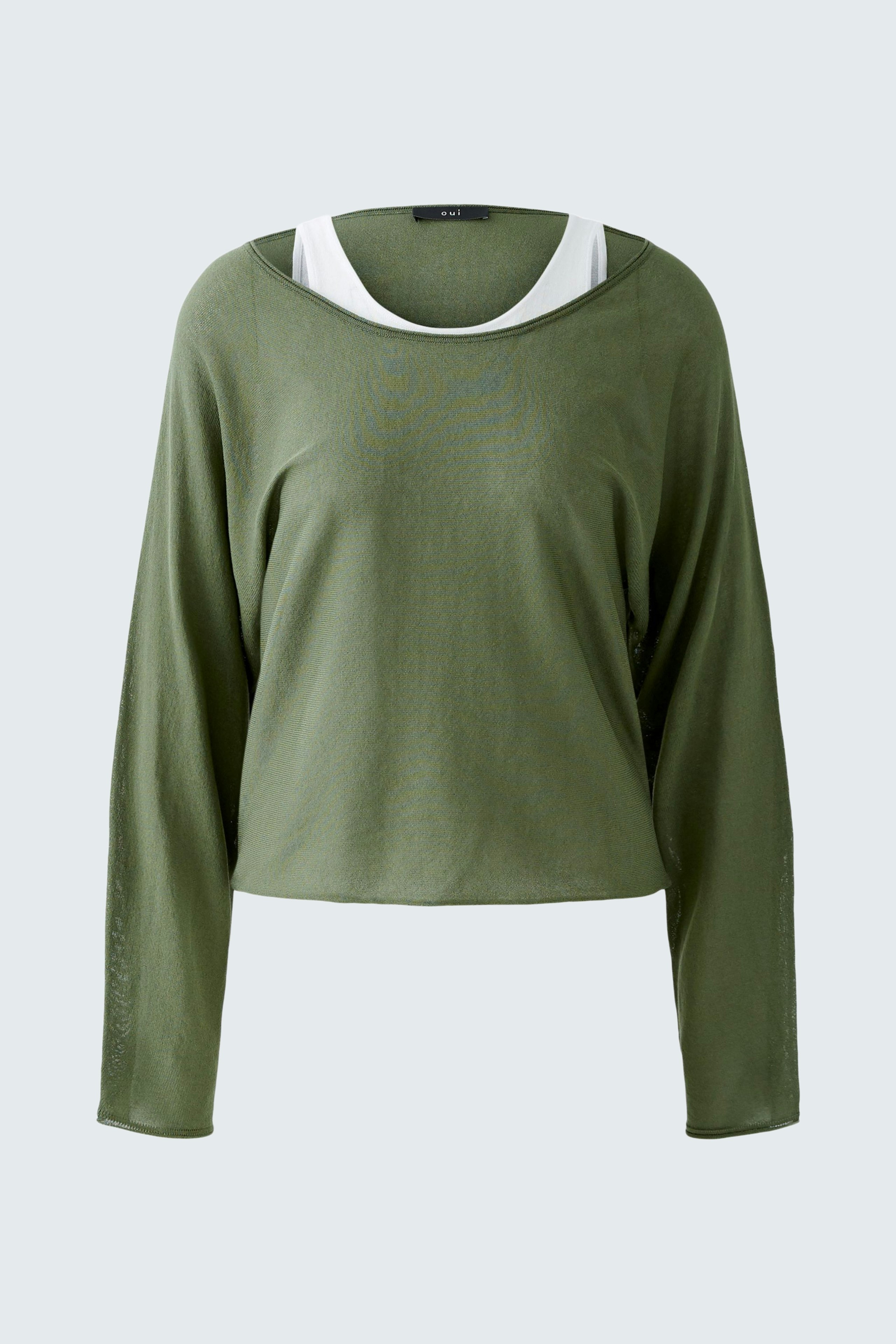Casual women's pullover in olive green with a relaxed fit and stylish neckline.