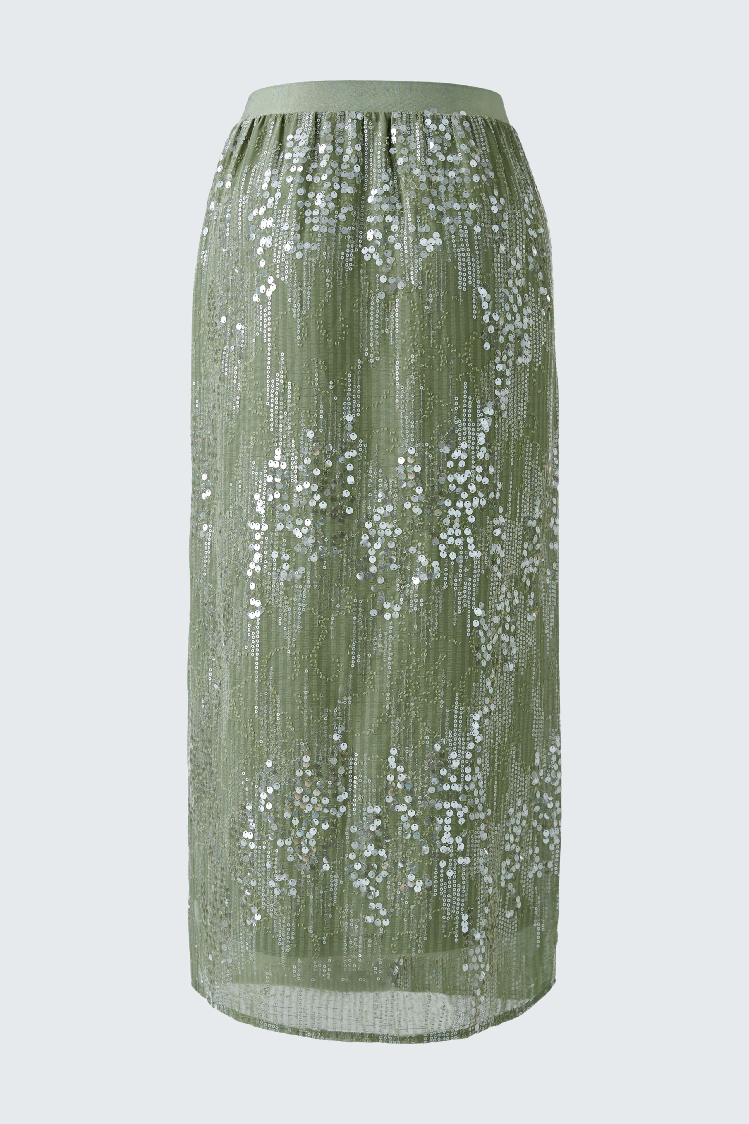 Elegant pencil skirt in green with floral pattern, perfect for stylish women's outfits.