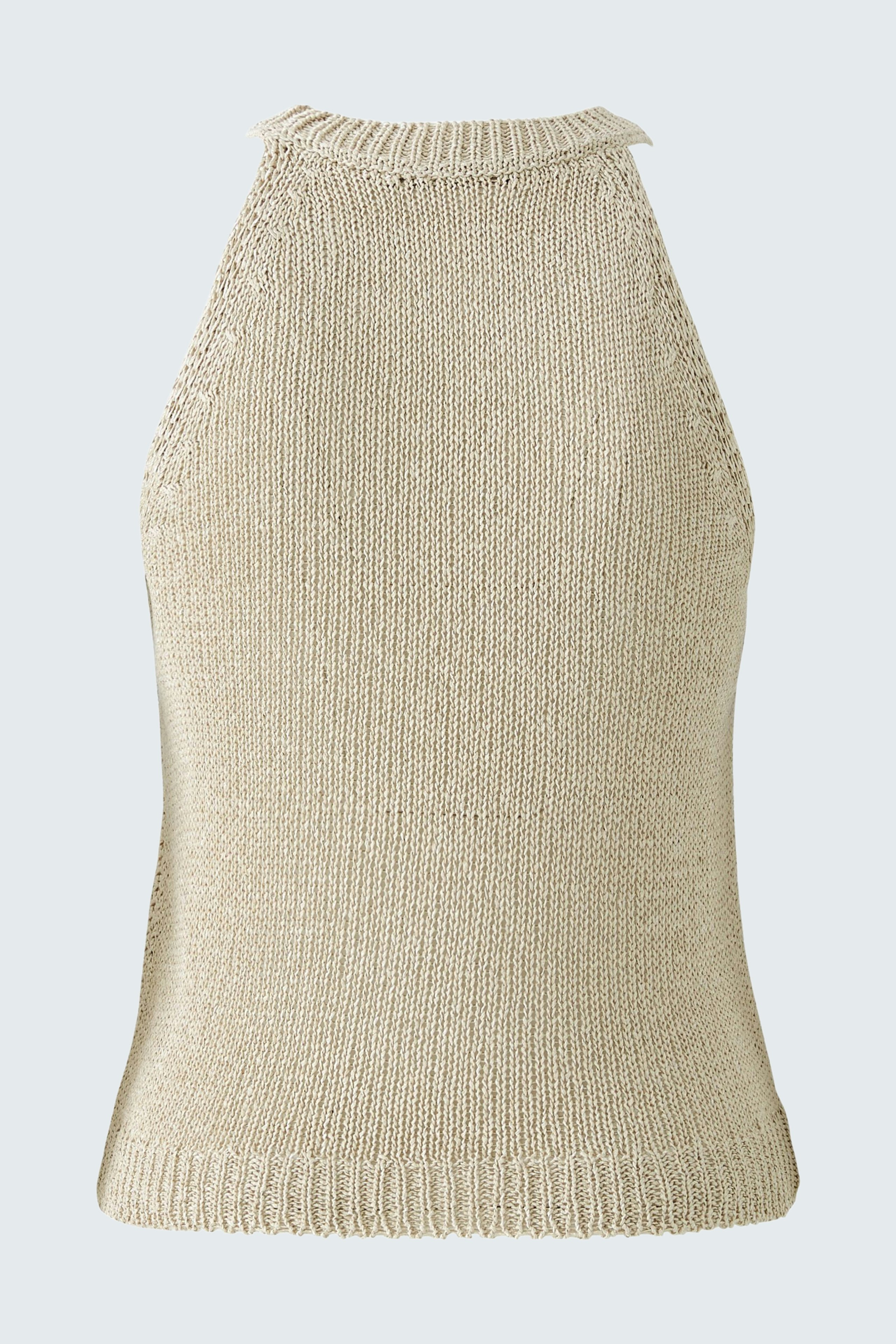 Stylish women's top: Beige sleeveless pullover with a modern design, perfect for casual outings.