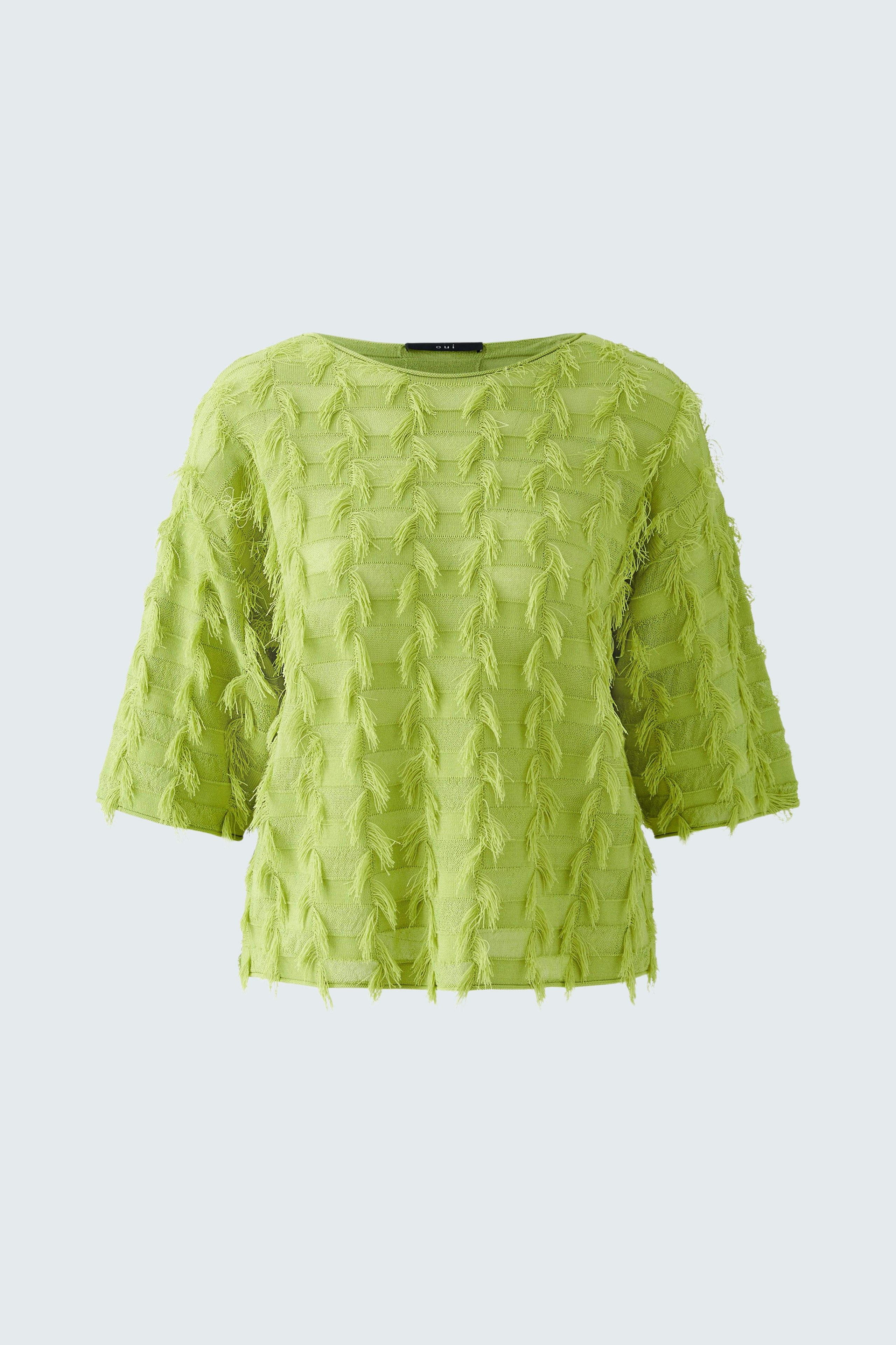 Stylish women's pullover in vibrant green with textured design and relaxed fit.