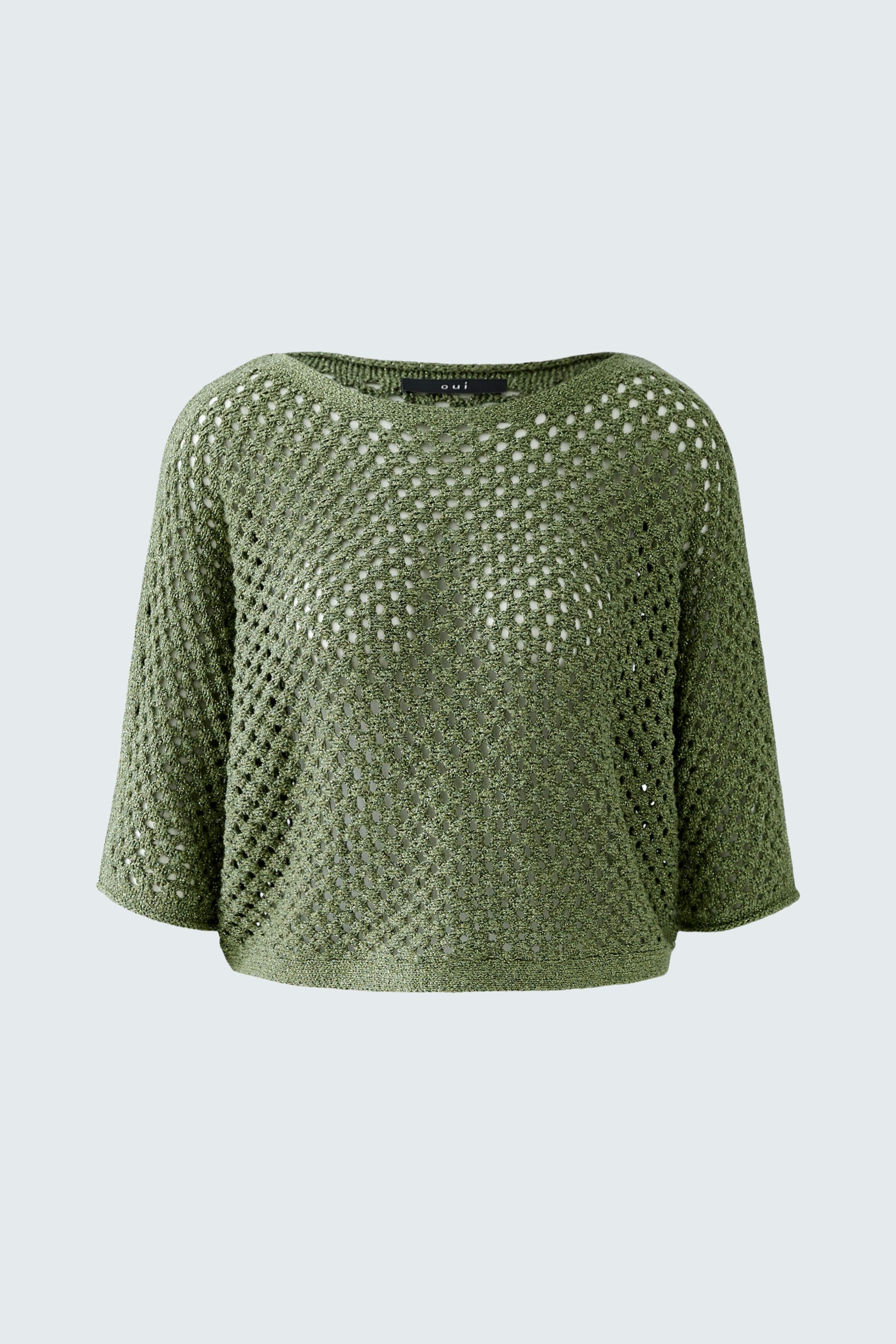 Lässiger Damen-Pullover in Olivgrün mit lockerer Struktur und weitem Schnitt.