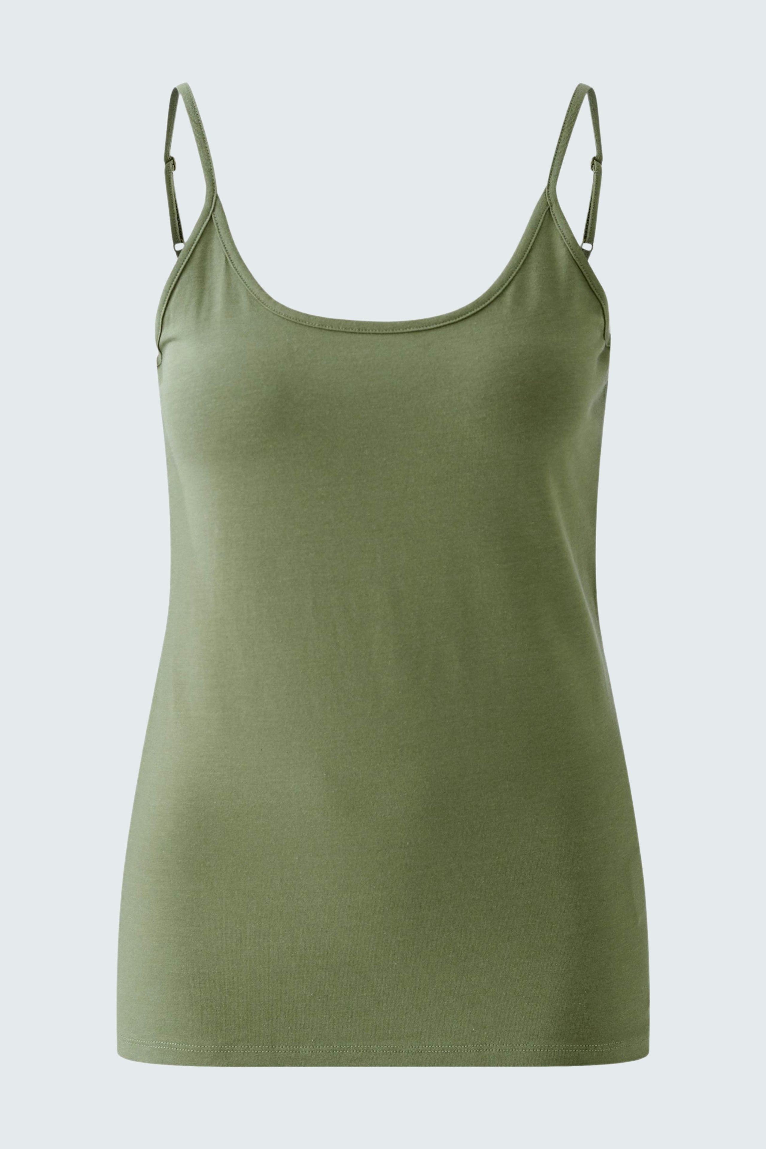 Elegantes Damen-Top in Olivgrün mit schmalen Trägern, ideal für lässige Sommerlooks.