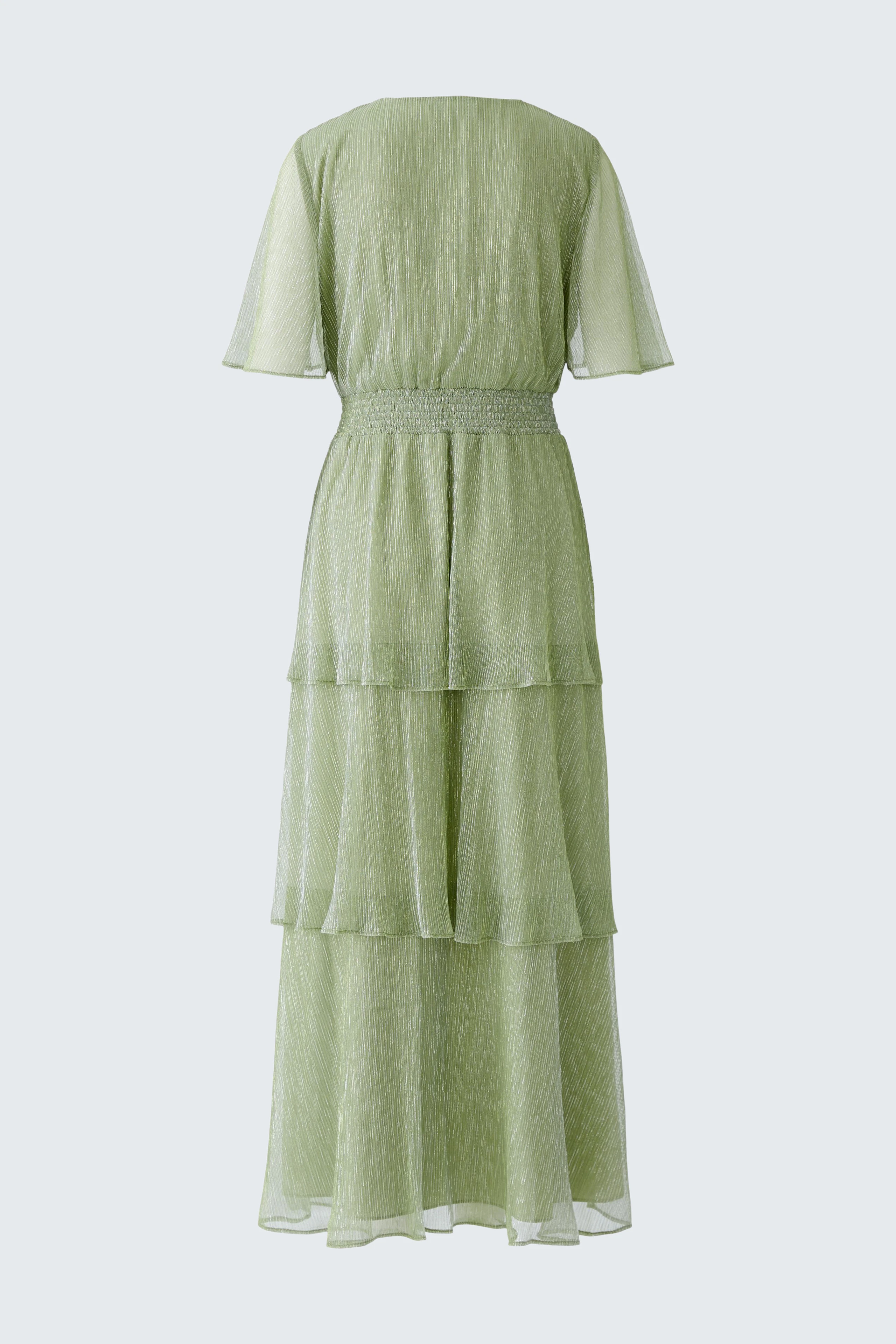 Light green maxi dress with tiered layers and short sleeves, designed for women.