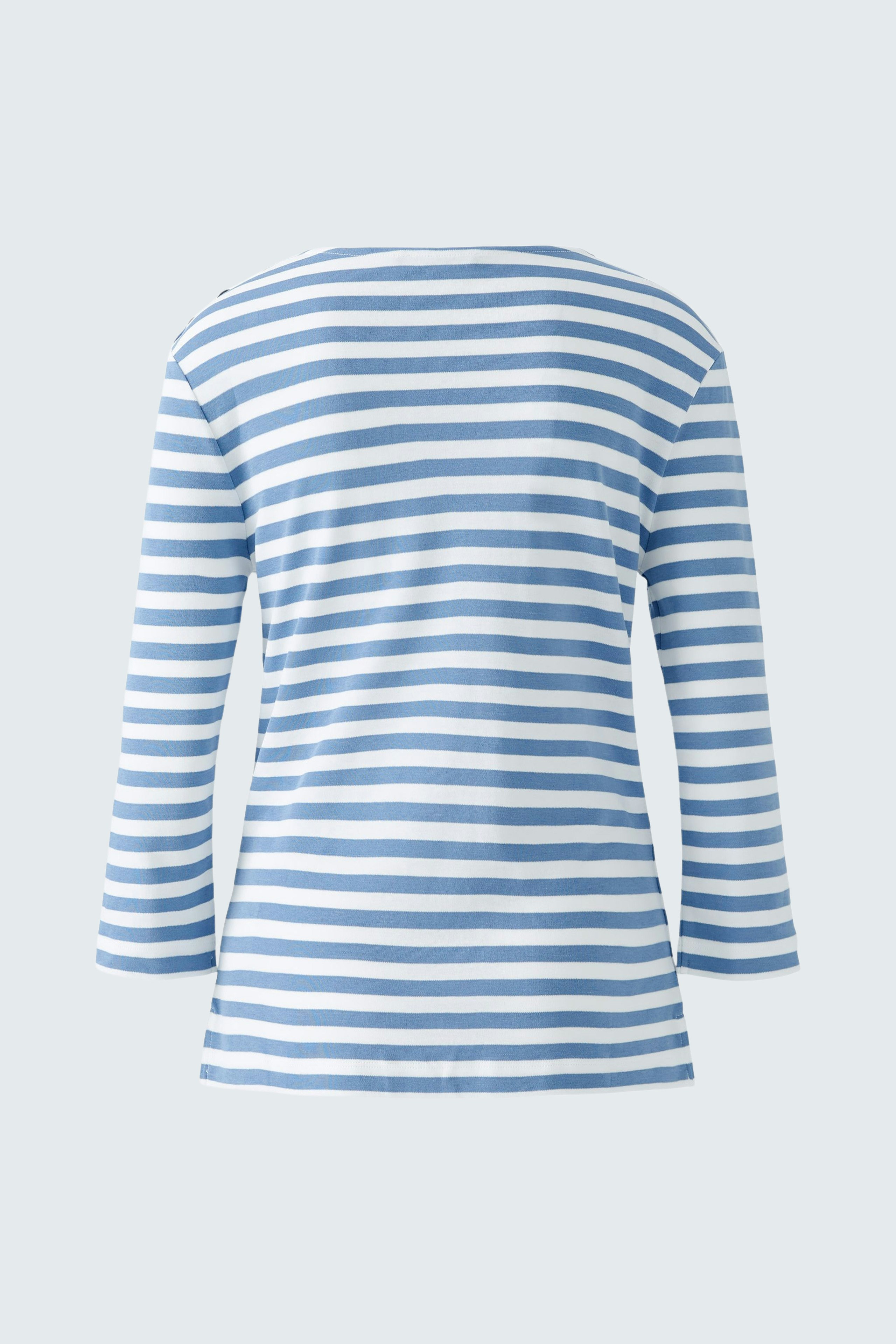Casual women's long-sleeve shirt: Blue and white striped design, perfect for everyday wear.