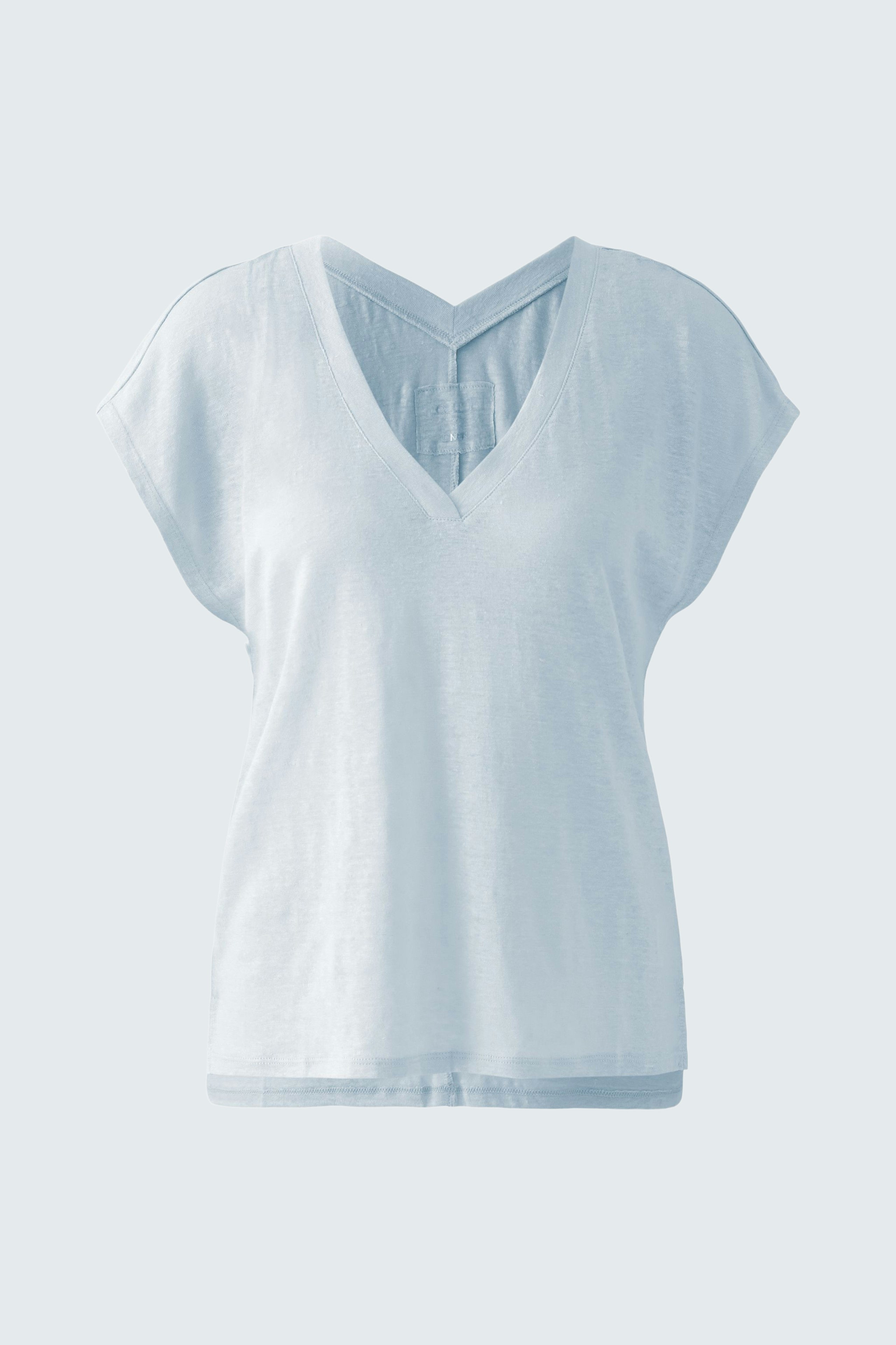 Leichtes Damen-T-Shirt in Hellblau mit V-Ausschnitt und lässigem Schnitt.