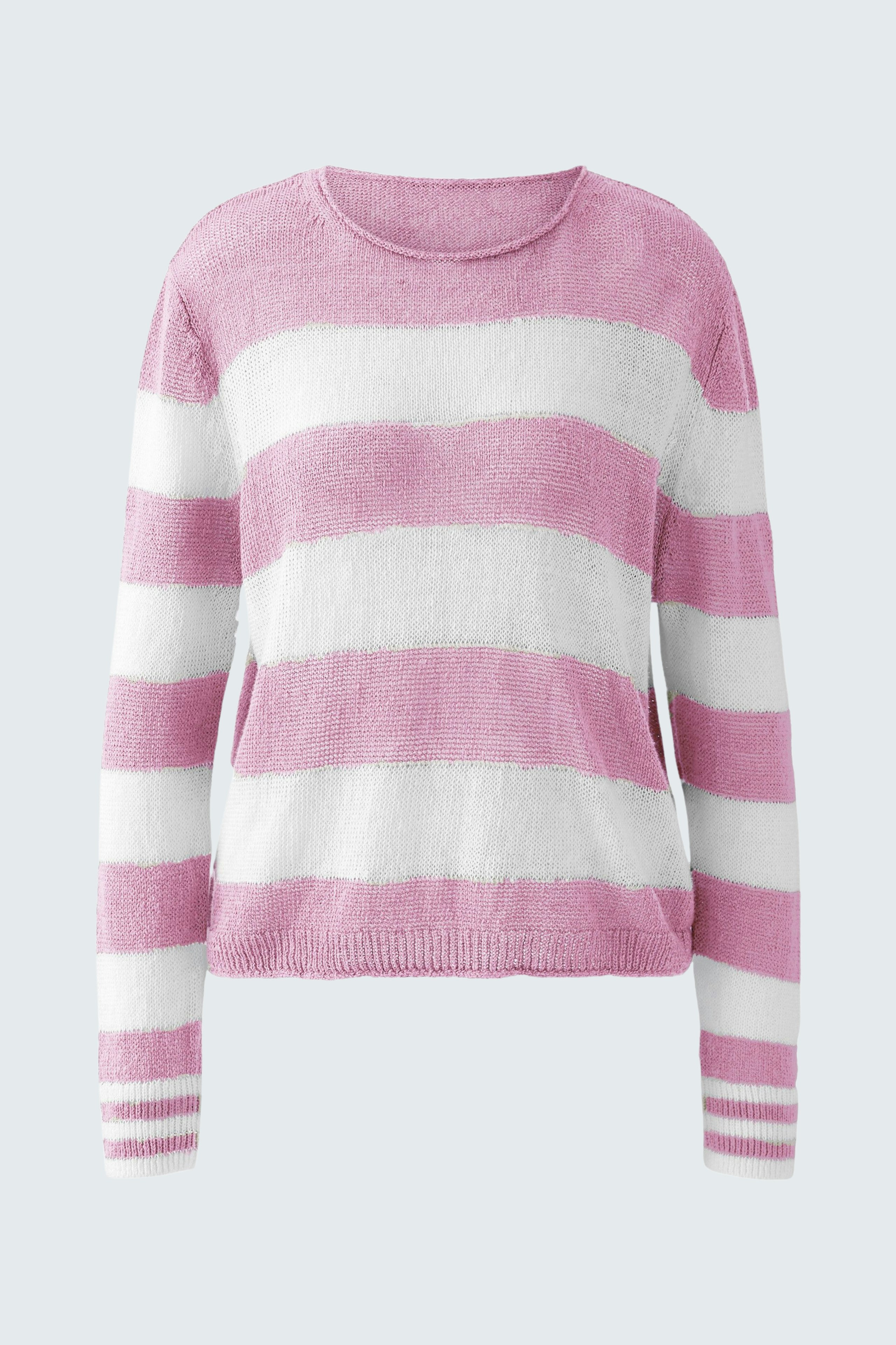 Gemütlicher Damen-Pullover in rosa-weißen Streifen, lässig geschnitten und ideal für den Alltag.