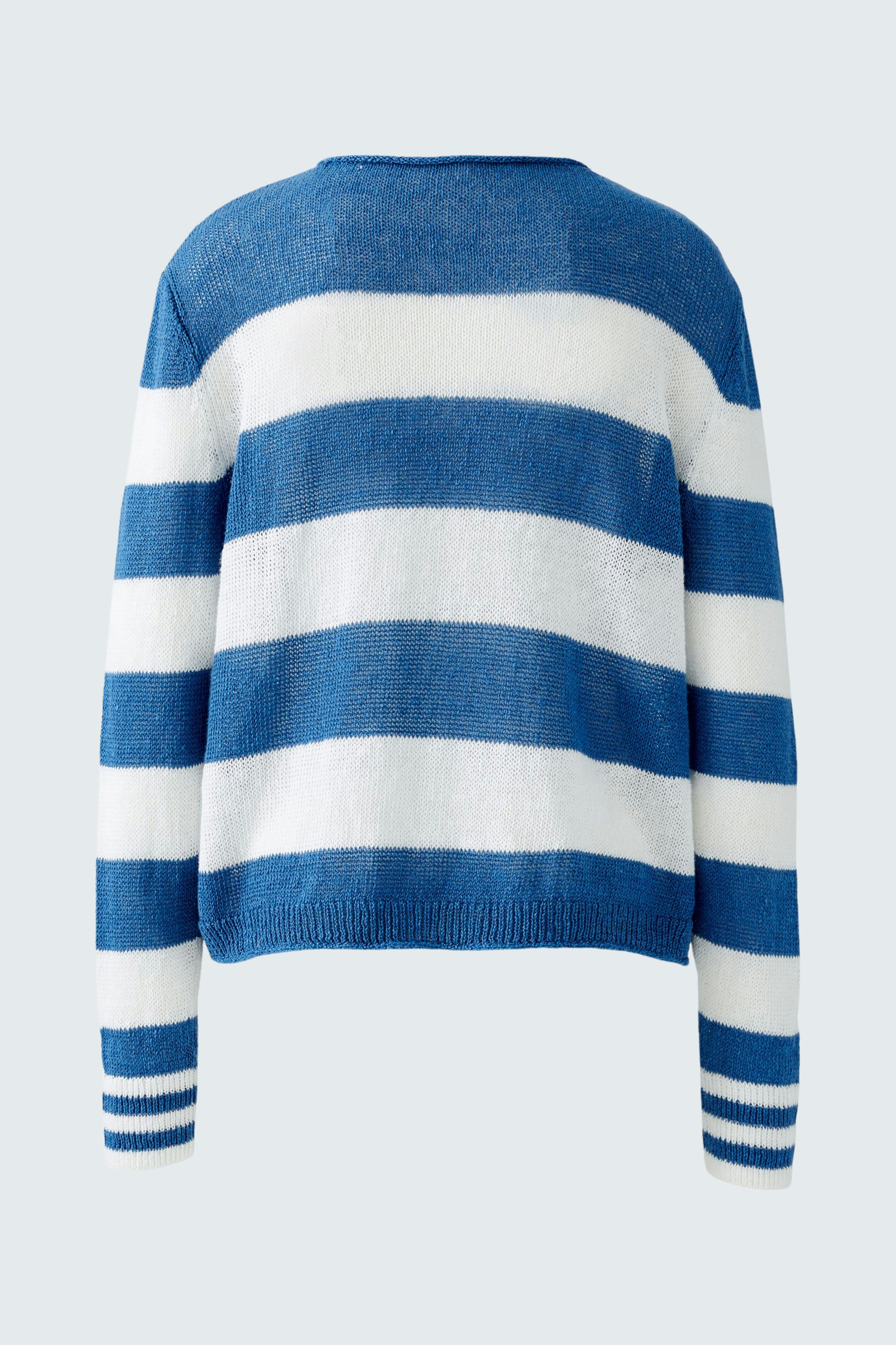 Damen-Pullover: Blau-weißer gestreifter Pullover mit lässigem Schnitt und breiten Ärmeln.