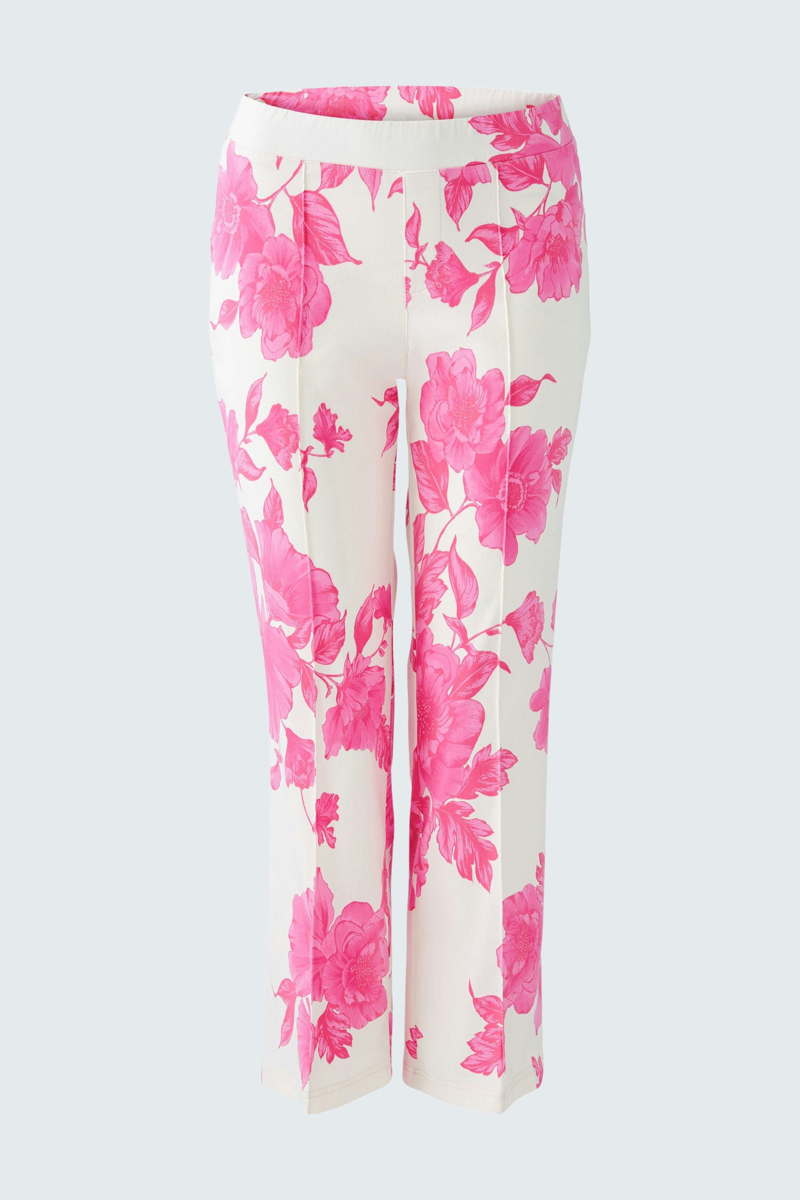 Elegante Damen-Hose mit buntem Blumenmuster, ideal für frühlingshafte Anlässe.