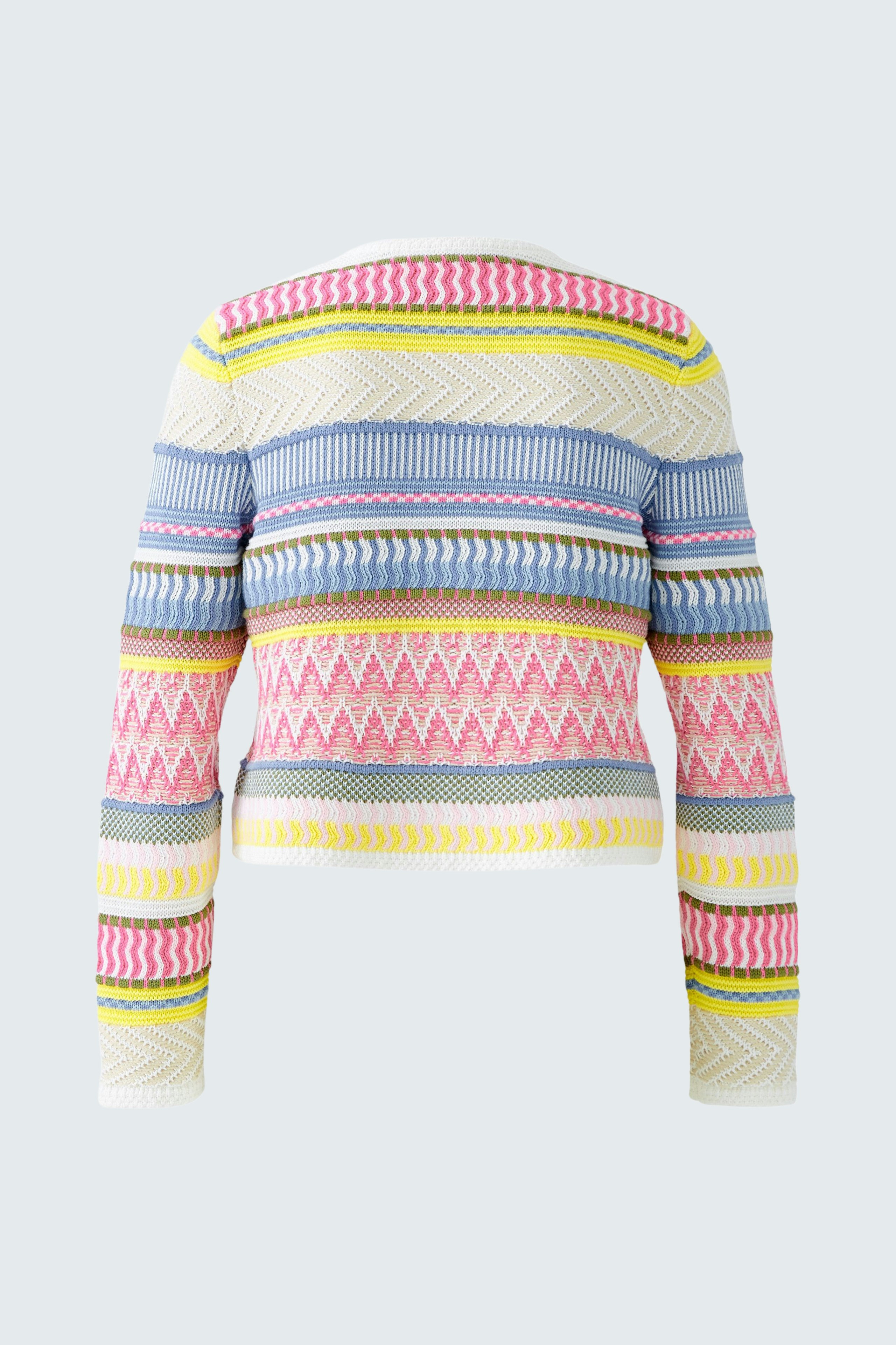 Bunte Damen-Strickjacke mit modernem Muster, ideal für lässige Outfits.