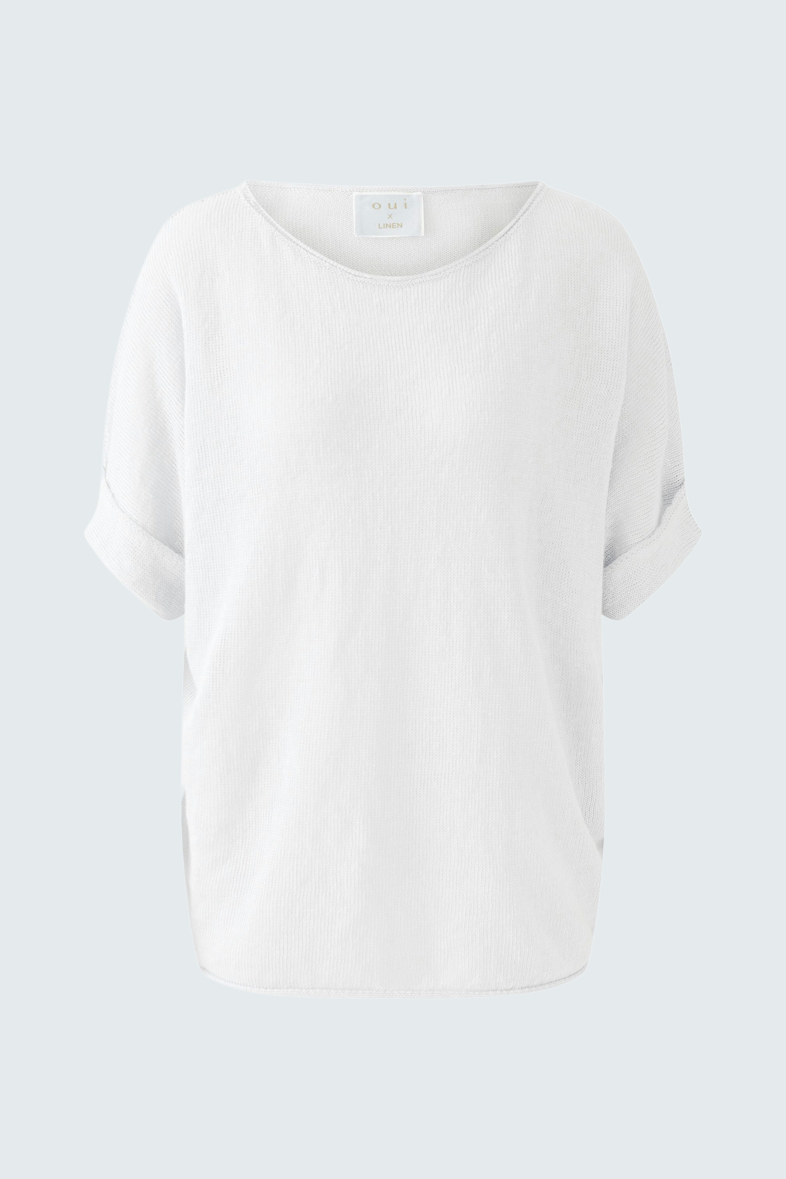 Casual women's pullover: White, loose-fitting design with rolled sleeves, perfect for everyday wear.