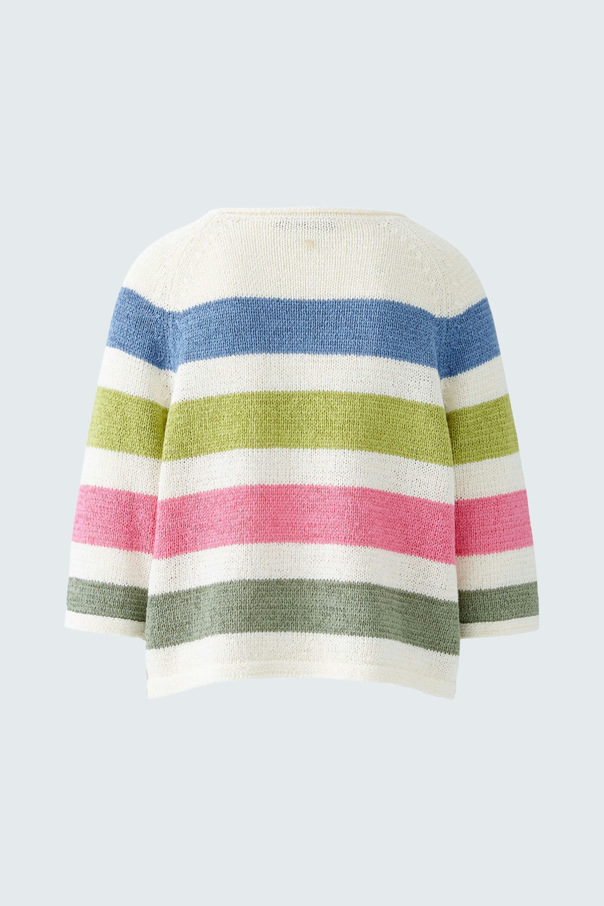 Colorful striped pullover: Soft, cozy design with vibrant stripes in pink, green, blue, and white.
