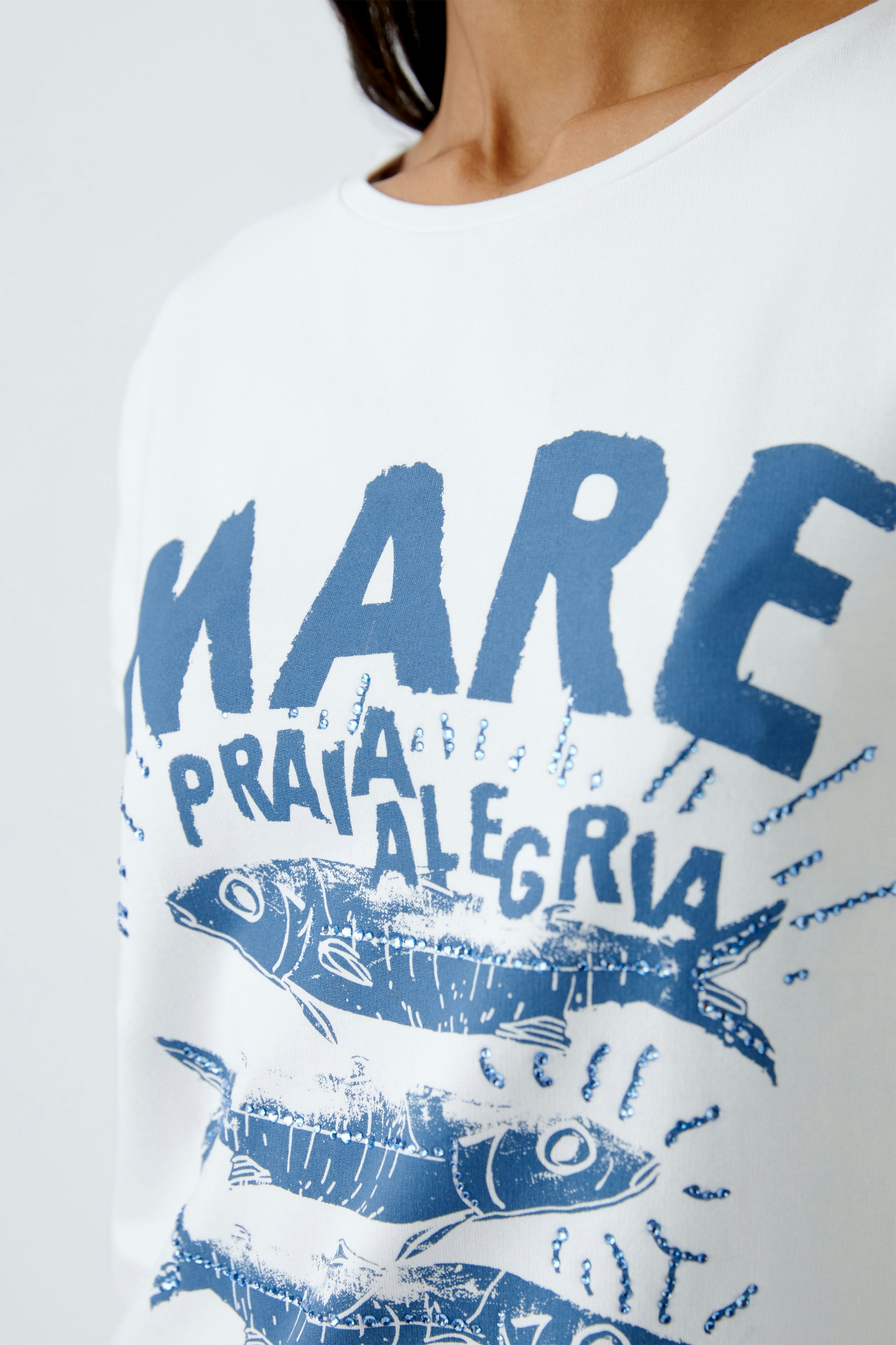 Damen-T-Shirt mit blauem Fisch-Print, lässig und bequem, ideal für den Sommer.