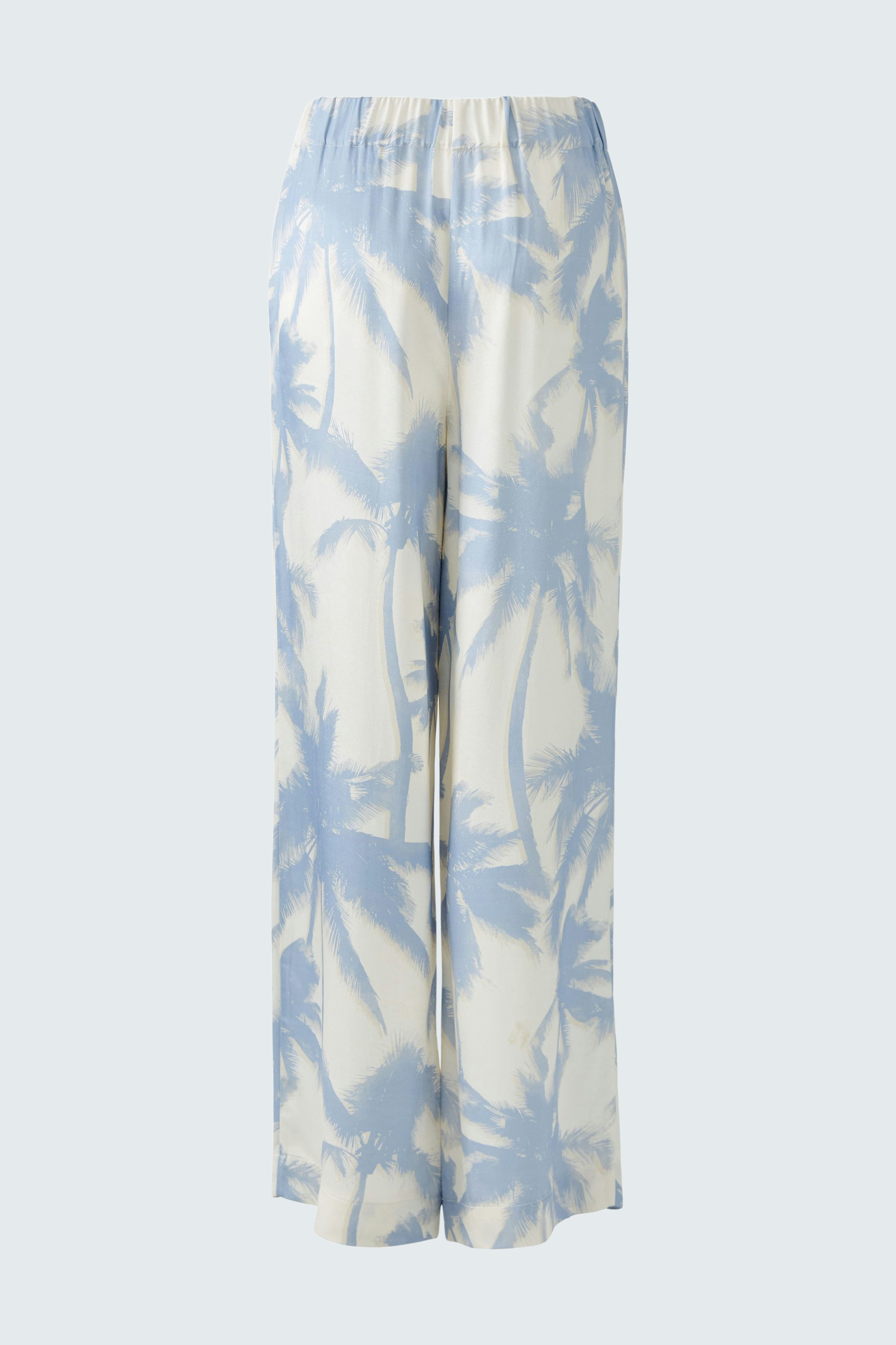 Bequeme Marlenehose mit Palmenmuster: Weite, luftige Hose in Blau und Creme für einen lässigen Look.