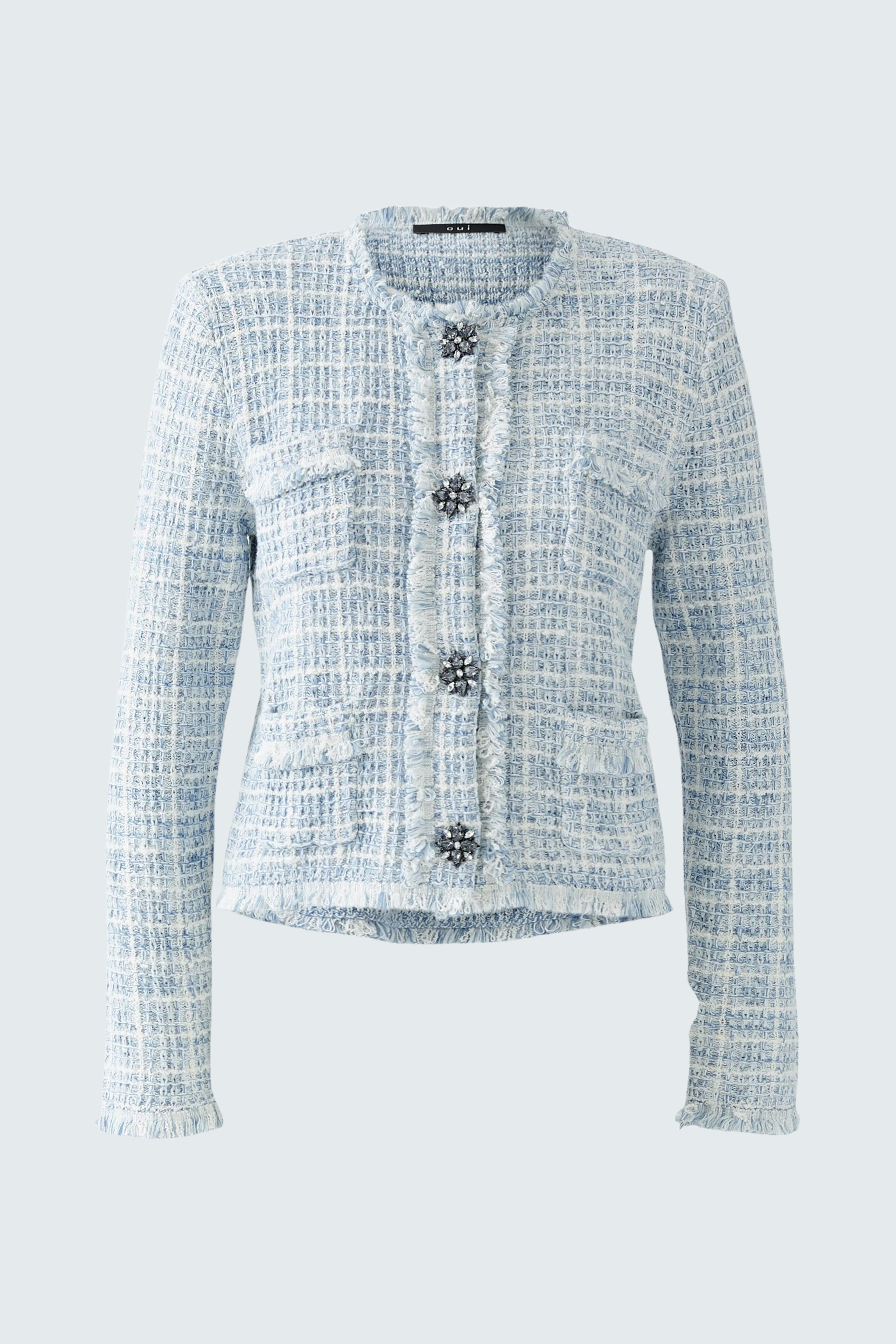 Casual women's cardigan: Light blue textured cardigan with button details, perfect for layering.
