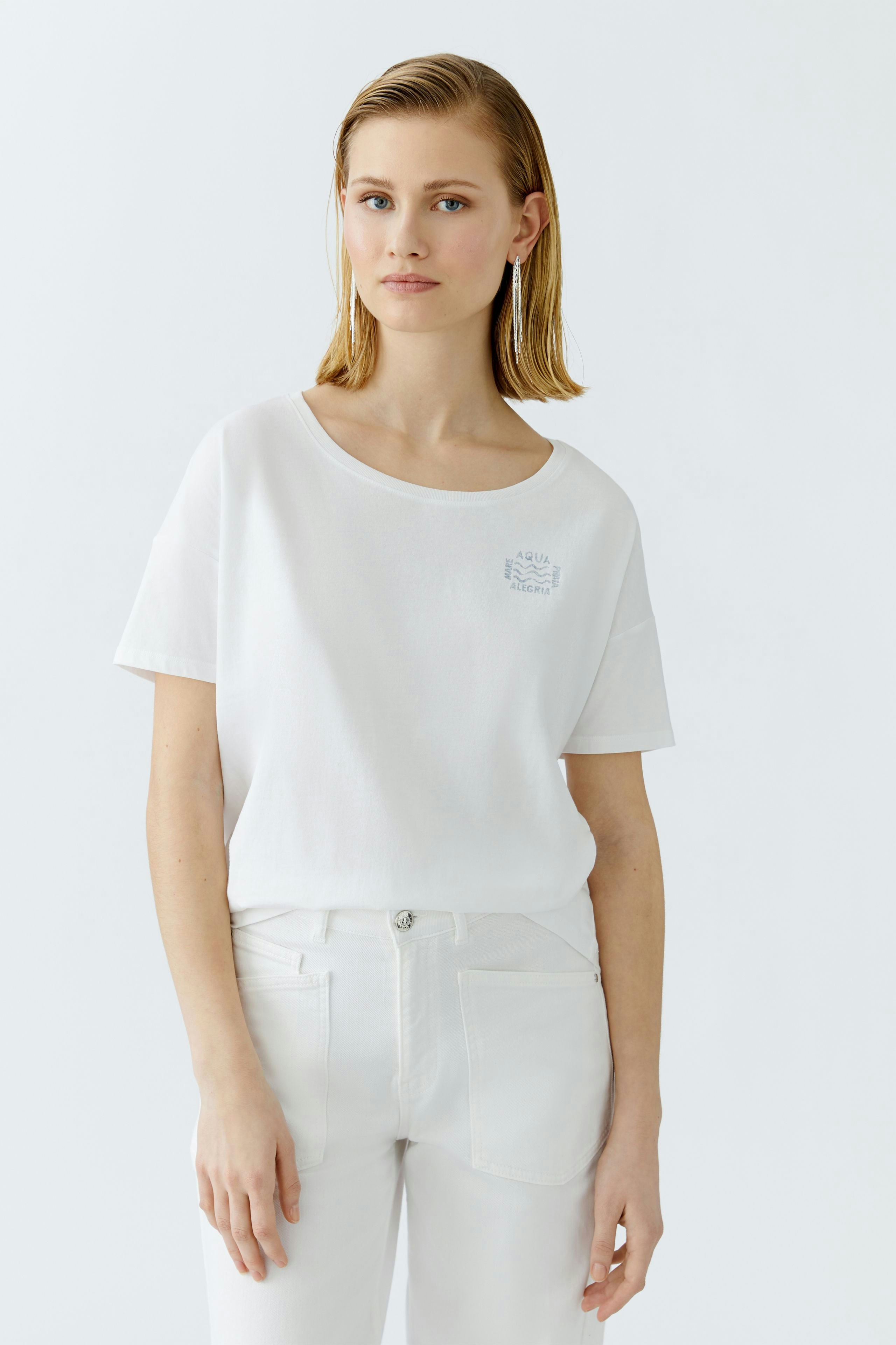 Weißes Damen-T-Shirt mit Rundhalsausschnitt, lässig und bequem, perfekt für den Alltag.