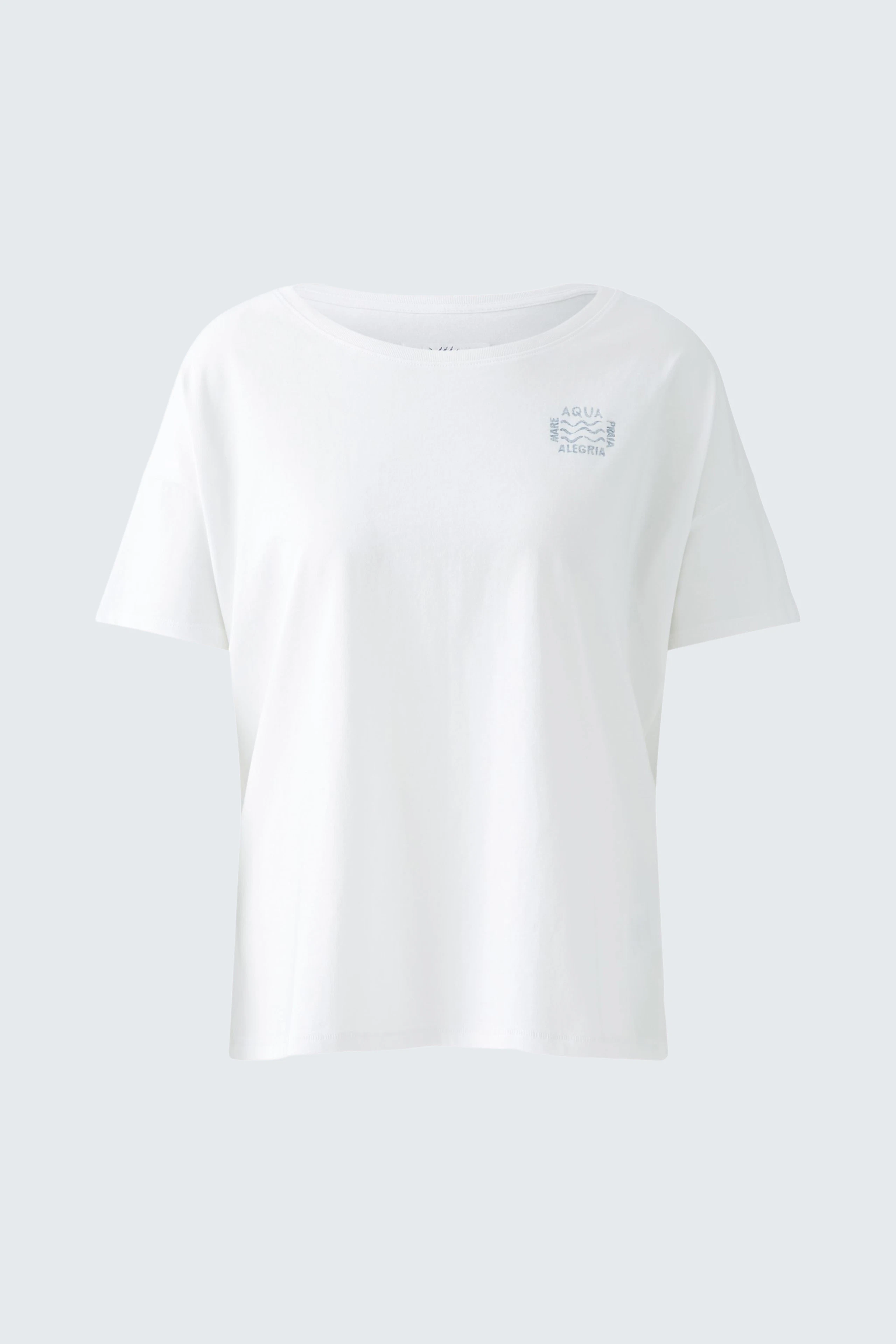 Bequemes Damen-T-Shirt: Weiße Kurzarmbluse mit lässigem Schnitt und dezentem Logo.