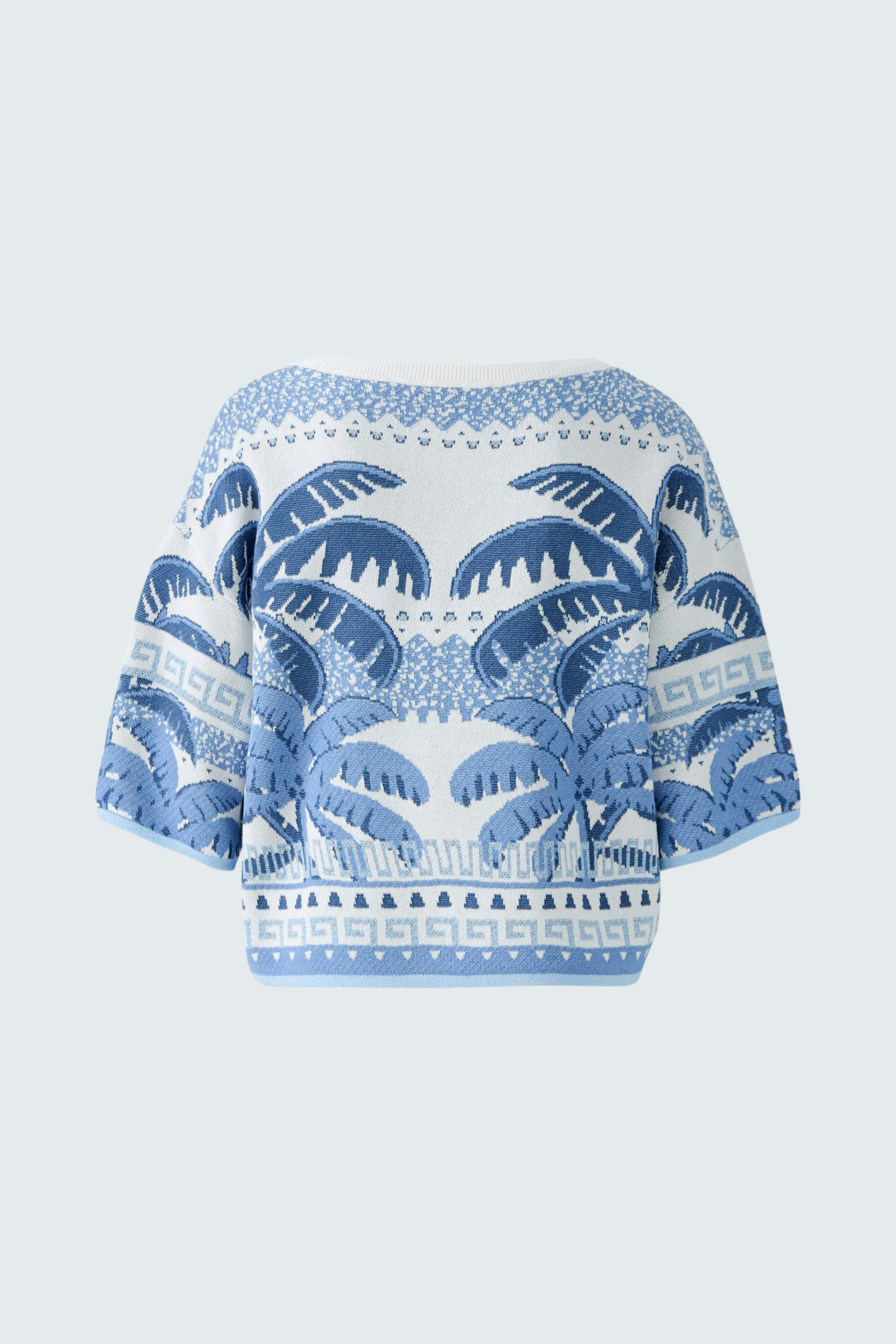 Casual women's pullover: Blue pullover with palm leaf pattern, perfect for relaxed summer days.