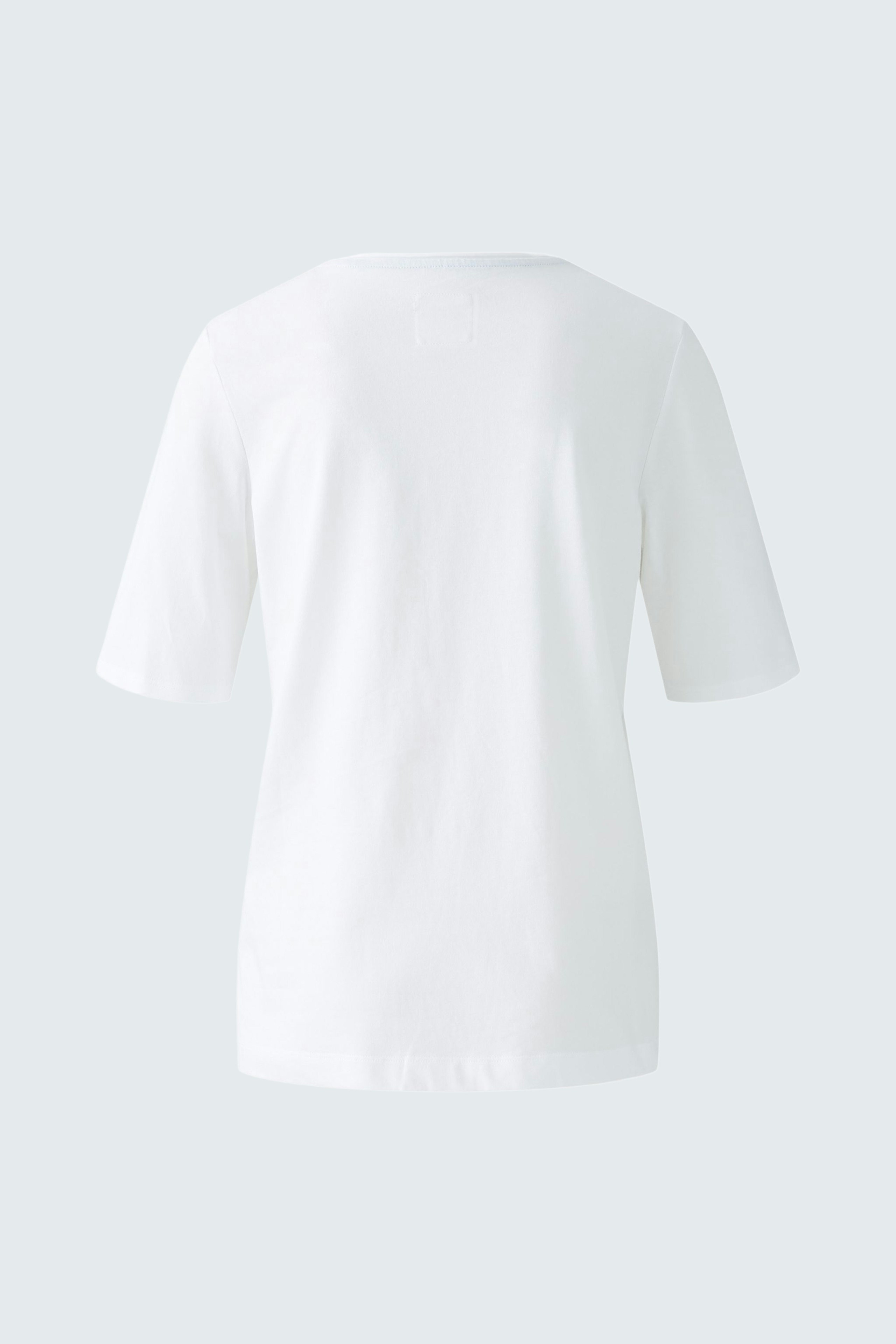 Bequemes Damen-T-Shirt: Rückansicht eines weißen T-Shirts mit kurzen Ärmeln, ideal für den Alltag.