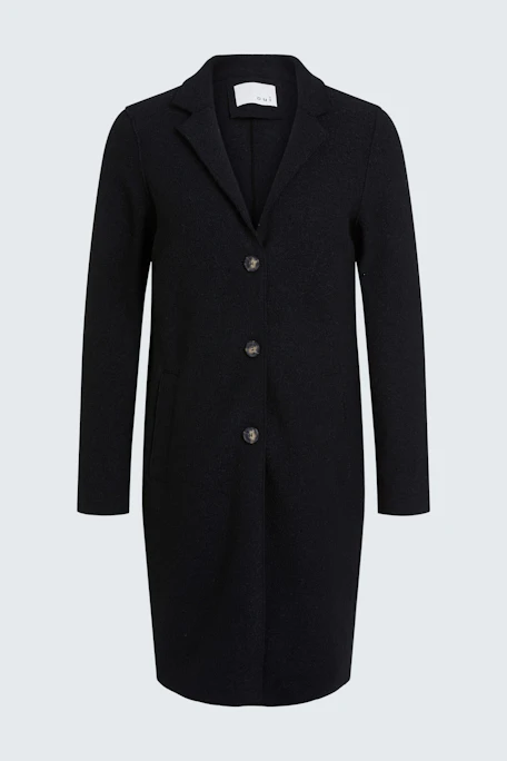 Wool coat: A stylish women's coat in black with a tailored fit and button closure.