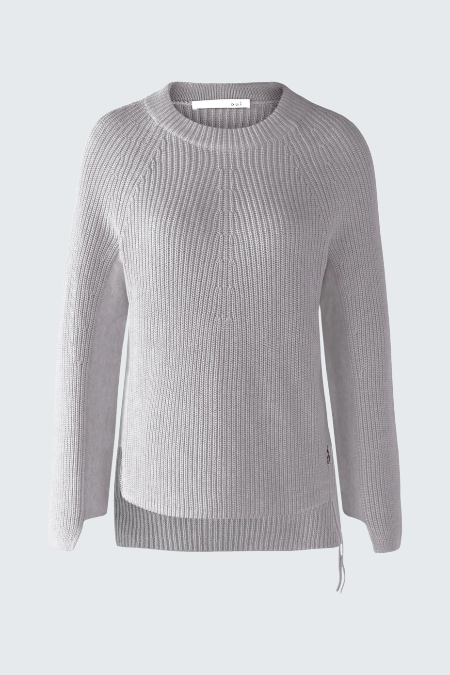 Bequemer Damen-Pullover in Grau mit lässigem Schnitt und seitlichem Bindeband.