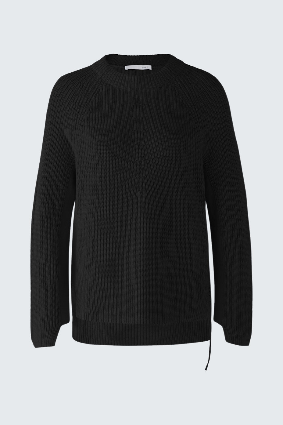 Schwarzer Damen-Pullover mit Rippenstruktur und lässigem Schnitt, ideal für den Alltag.