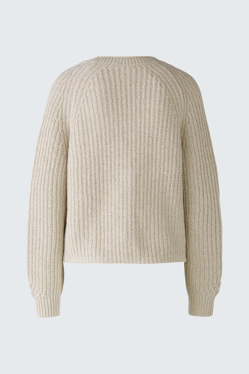 Bequeme Damen-Strickjacke in hellem Beige mit lässigem Schnitt und strukturiertem Muster.