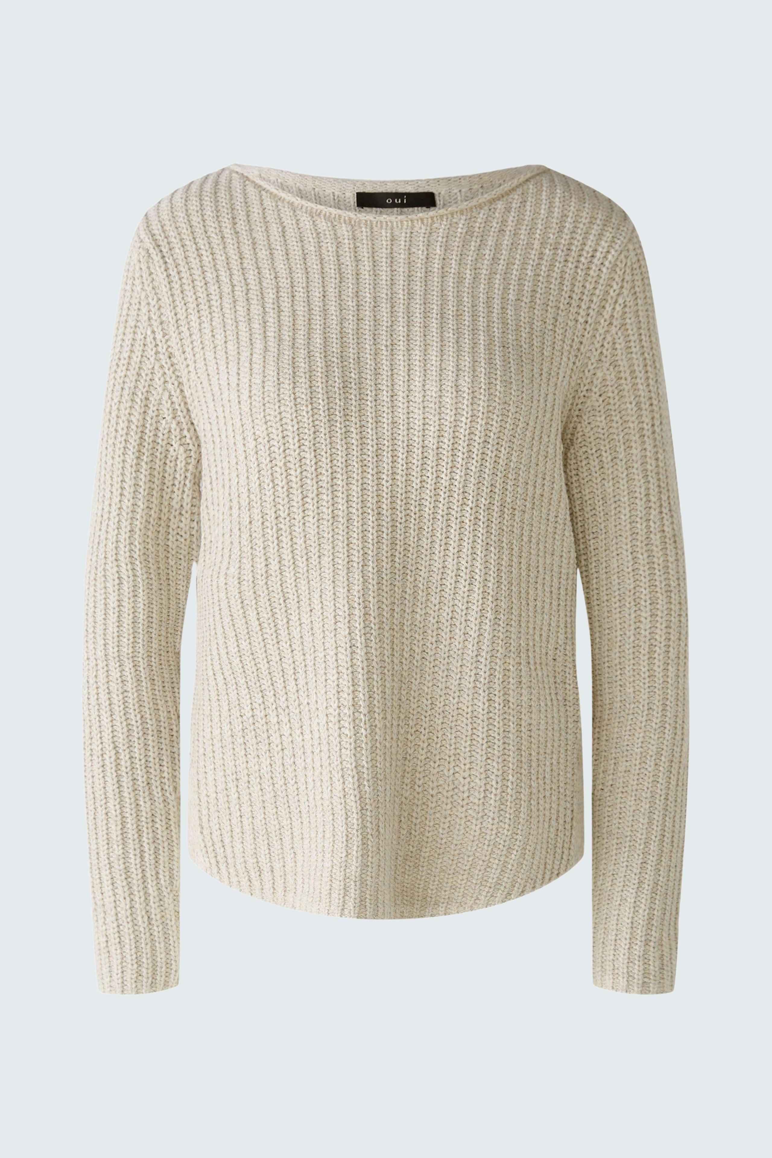 Casual women's pullover in light beige with a relaxed fit and ribbed texture.
