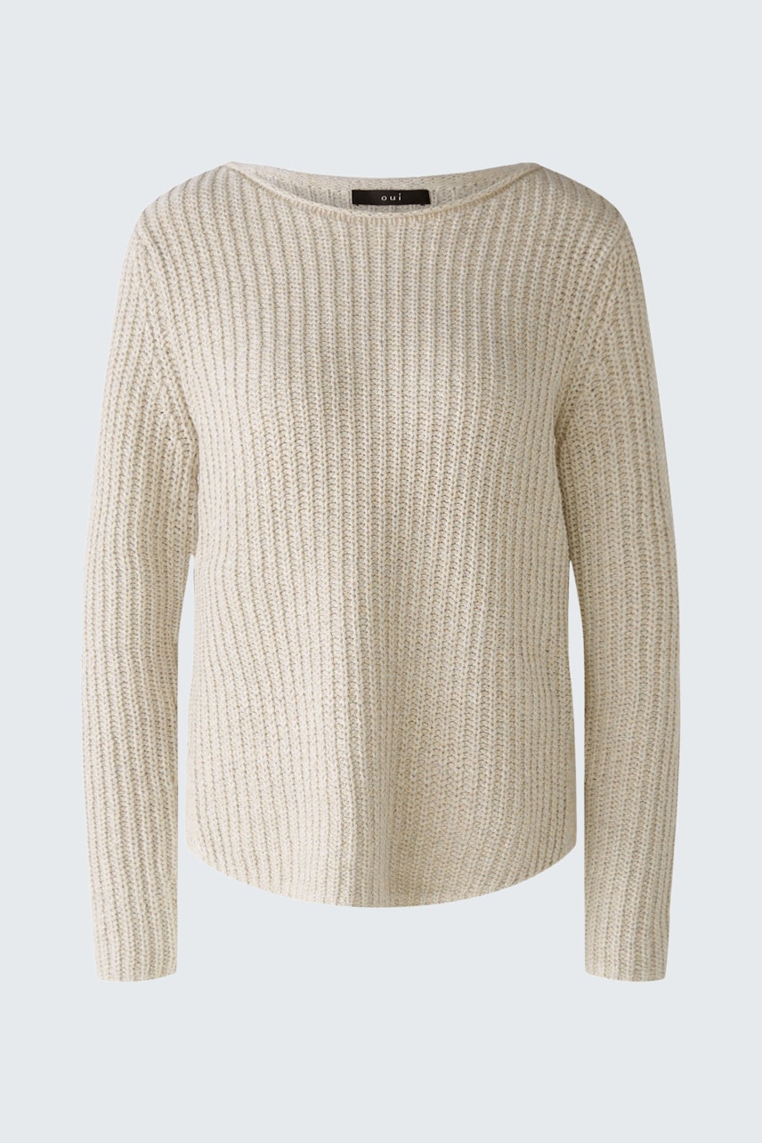 Beiger Damen-Pullover mit lässiger Struktur und weitem Rundhalsausschnitt.